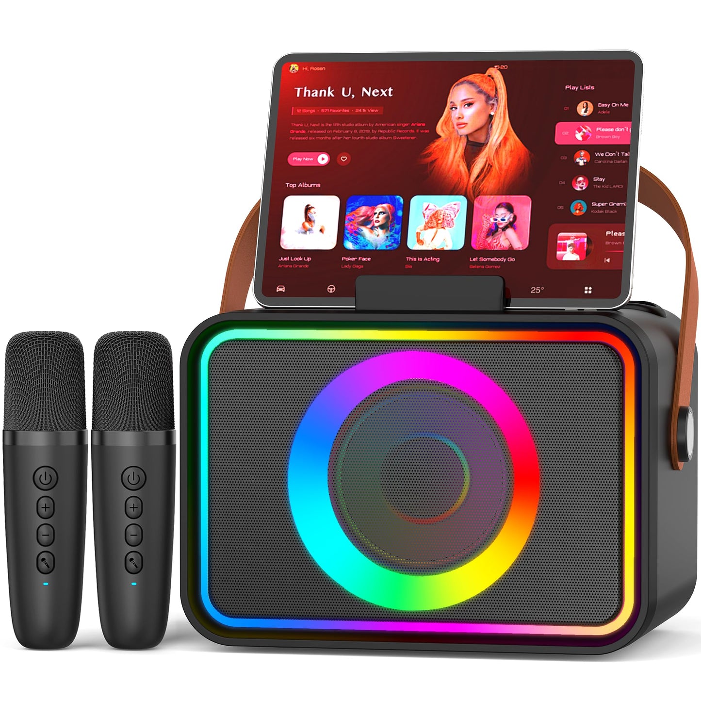 Karaoke Machine, Portable Bluetooth Speaker with 2 Wireless Microphone for Adults & Kids with LED Lights Power Amplifiers, Karaoke Microphone with PA System Supports USB/TF/AUX,Gift for Party (Black)