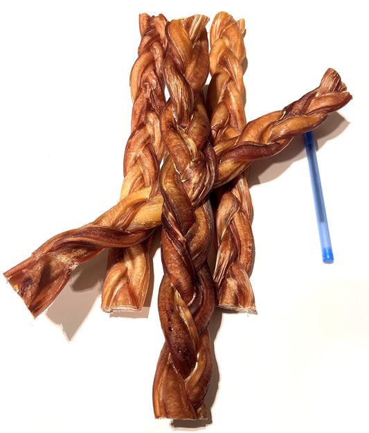 Canadian Made Bully Sticks for Dogs - 12 Inch Braided 3 Pack - Low to No Odor Bull Pizzle - Thick Premium Long Lasting