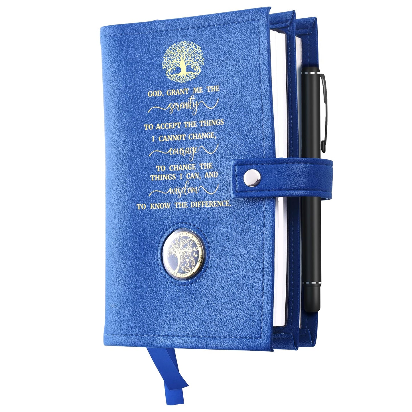 LParkin Double AA Big Book Cover with Coin Holder, PU Leather AA Book Covers for Hardcover, Fits AA Big Book and 12 Steps & 12 Traditions, Premium Design God Grant Me The Serenity Cover