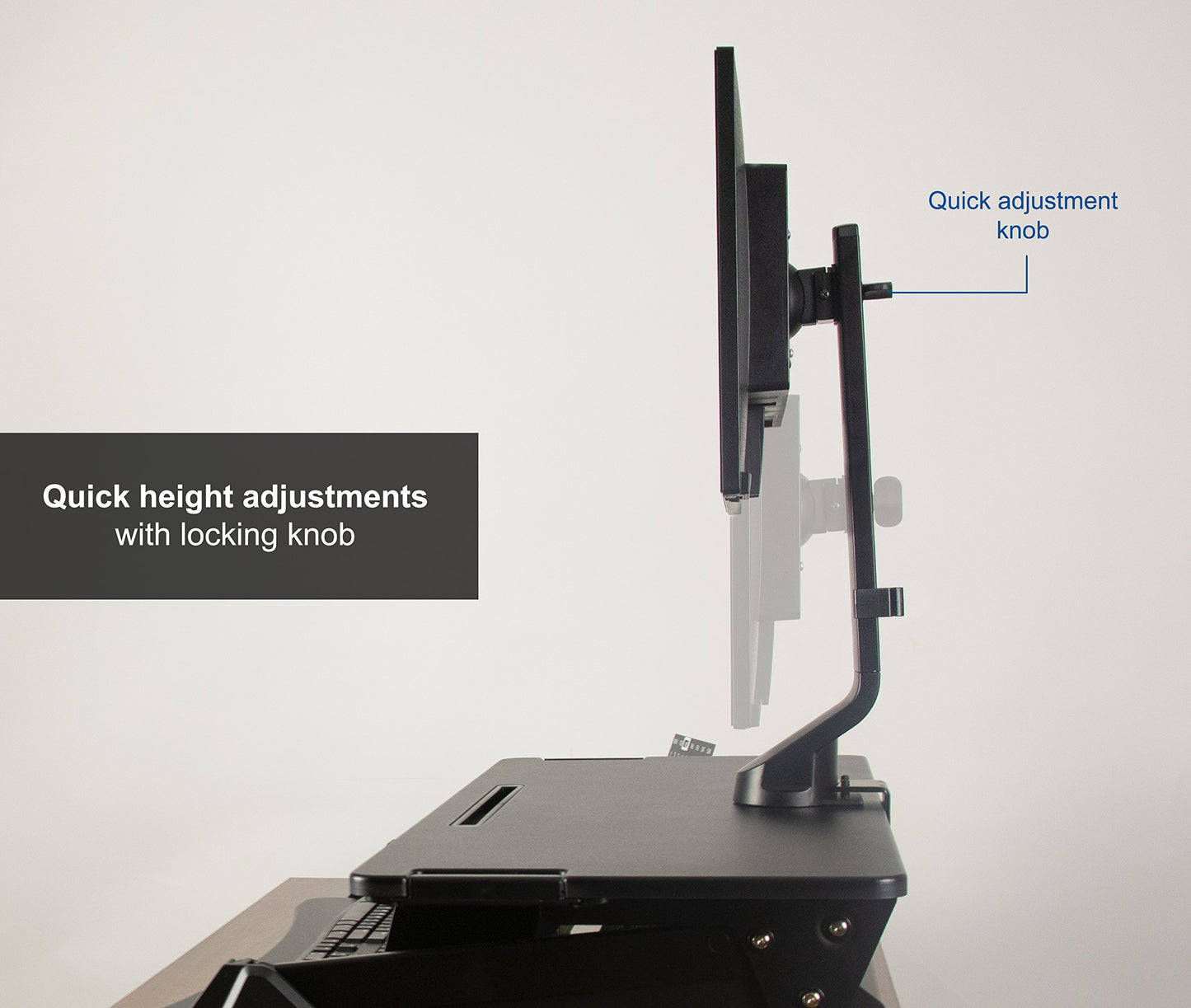 VIVO Black Adjustable Single Monitor Mount for Sit-Stand Workstation, Desk Converter, Monitor Arm Fits 1 Screen up to 32 inches STAND-V001U