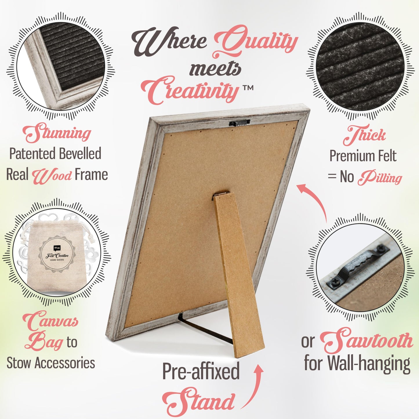 12x16 Wood Frame Changeable Letter Board Sign With Stand - Word Board for New Baby, Pregnancy Announcement, One Month Baby Sign - Over 700 Felt Letters Included by Felt Creative Home Goods