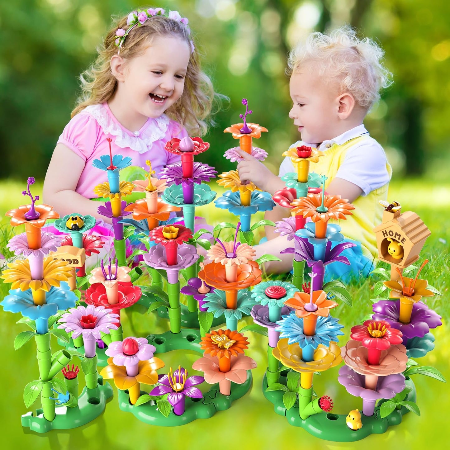 148PCS Flower Garden Building Toys for Girls, Educational Activity Preschool Birthday Gifts for 3 4 5 Year Old Girls, Toddler Building Stem Toys for Kids Toddlers Ages 3-5
