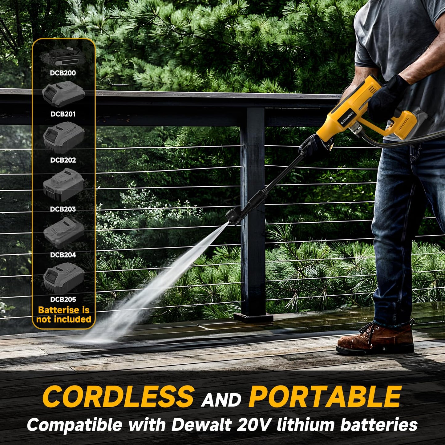 Cordless Pressure Washer for Dewalt 20V Battery 700 PSI Portable Handheld Power Washer with 6-in-1 Nozzle Foam Cannon for Car Floor Fence Wall Cleaning (Battery Not Included)
