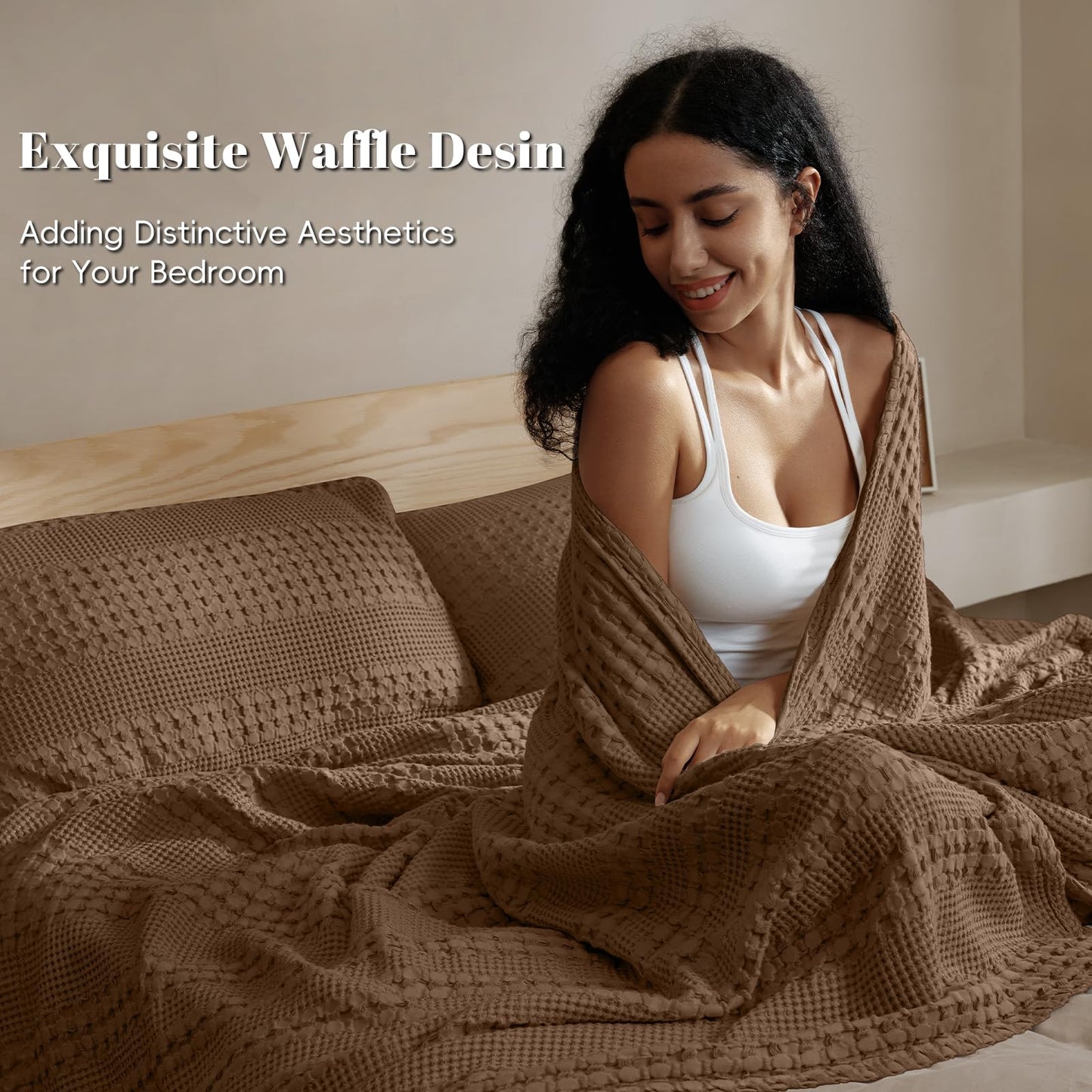 PHF 100% Cotton Waffle Weave Blanket, King Size Soft Breathable Bed Blanket for All Season, Perfect for Layering Couch Bed Sofa(108"x90", King Size, Chocolate)