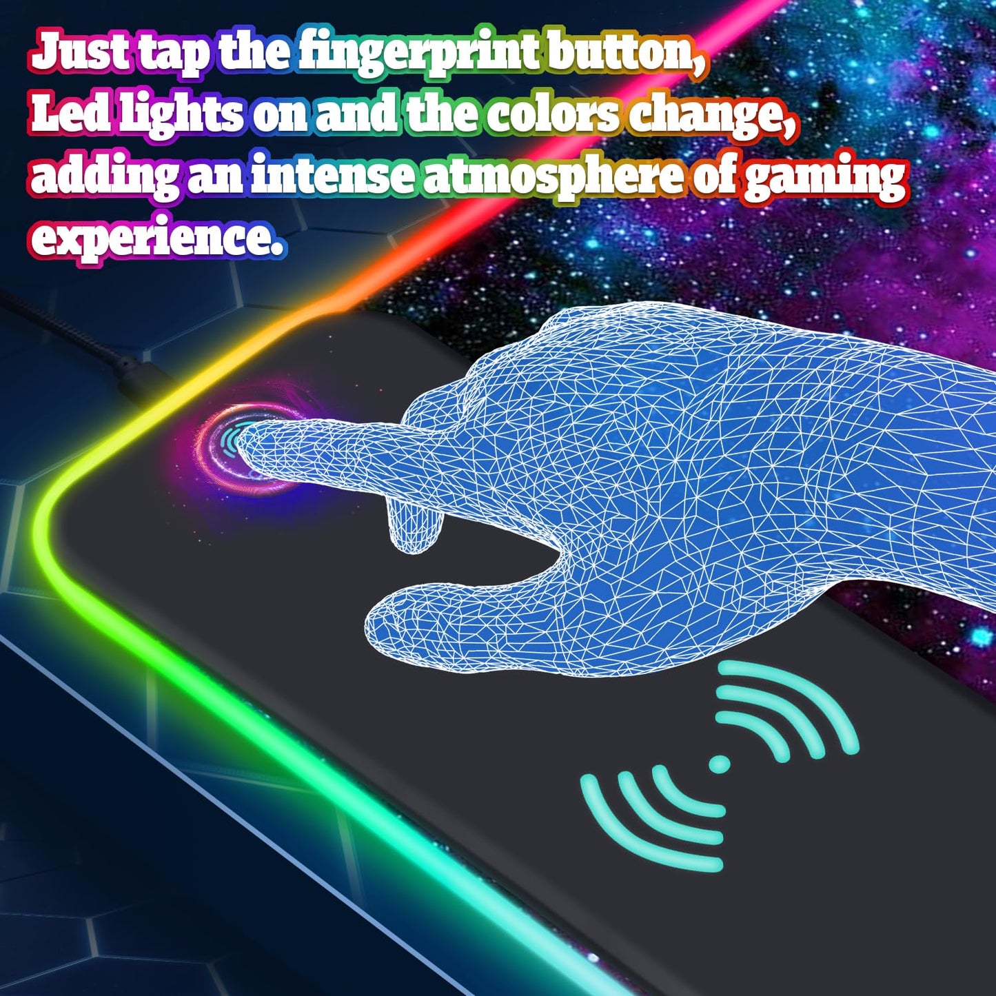YQE Gaming Mouse Pad Wireless Charging: RGB Gamer Desk Mat 15W for Keyboard and Mouse, Large LED Desk Pad with 10 Colors LED Light, Non-Slip Rubber Base Keyboard Pad for Gaming, PC, Laptop