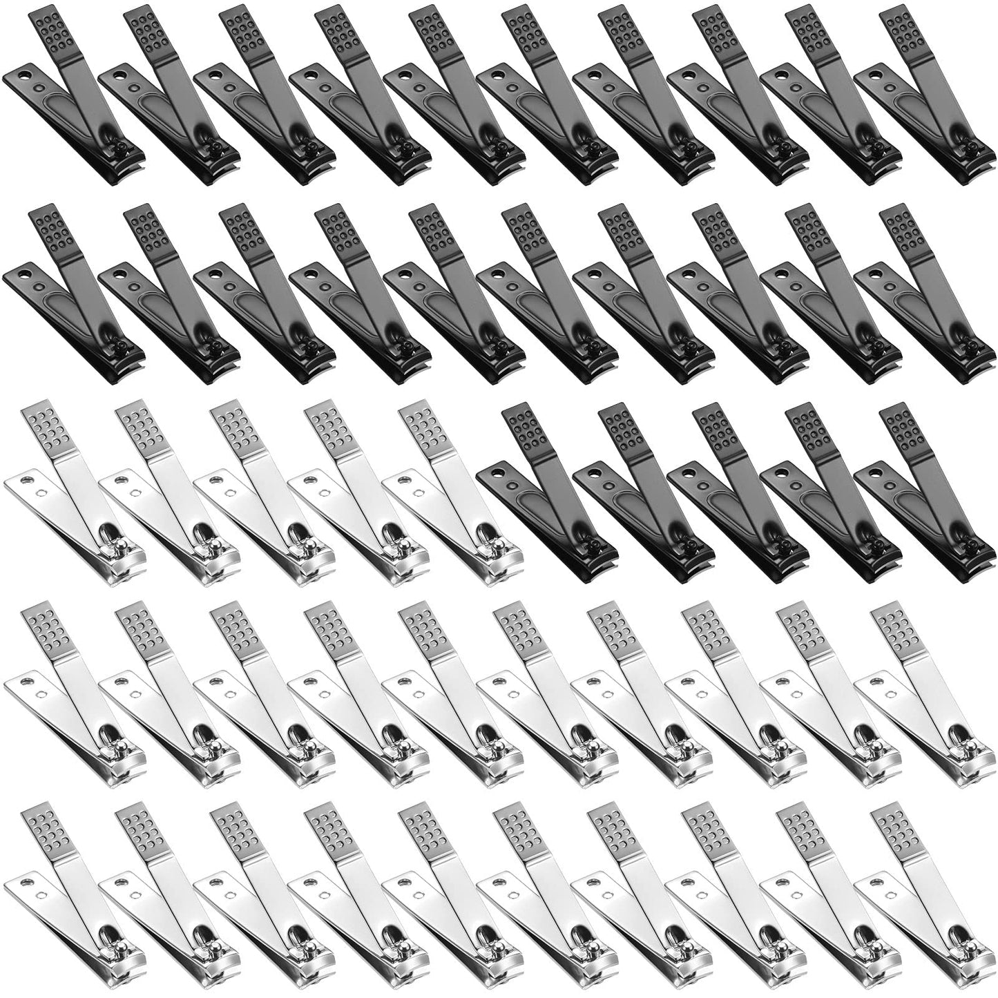 50 Pieces Nail Clippers Black Matte Steel 2 Colors Nail Clippers Toenail Clipper Cutter Metal Case, Nail clippers Cutter for Men and Women, Black and Silver