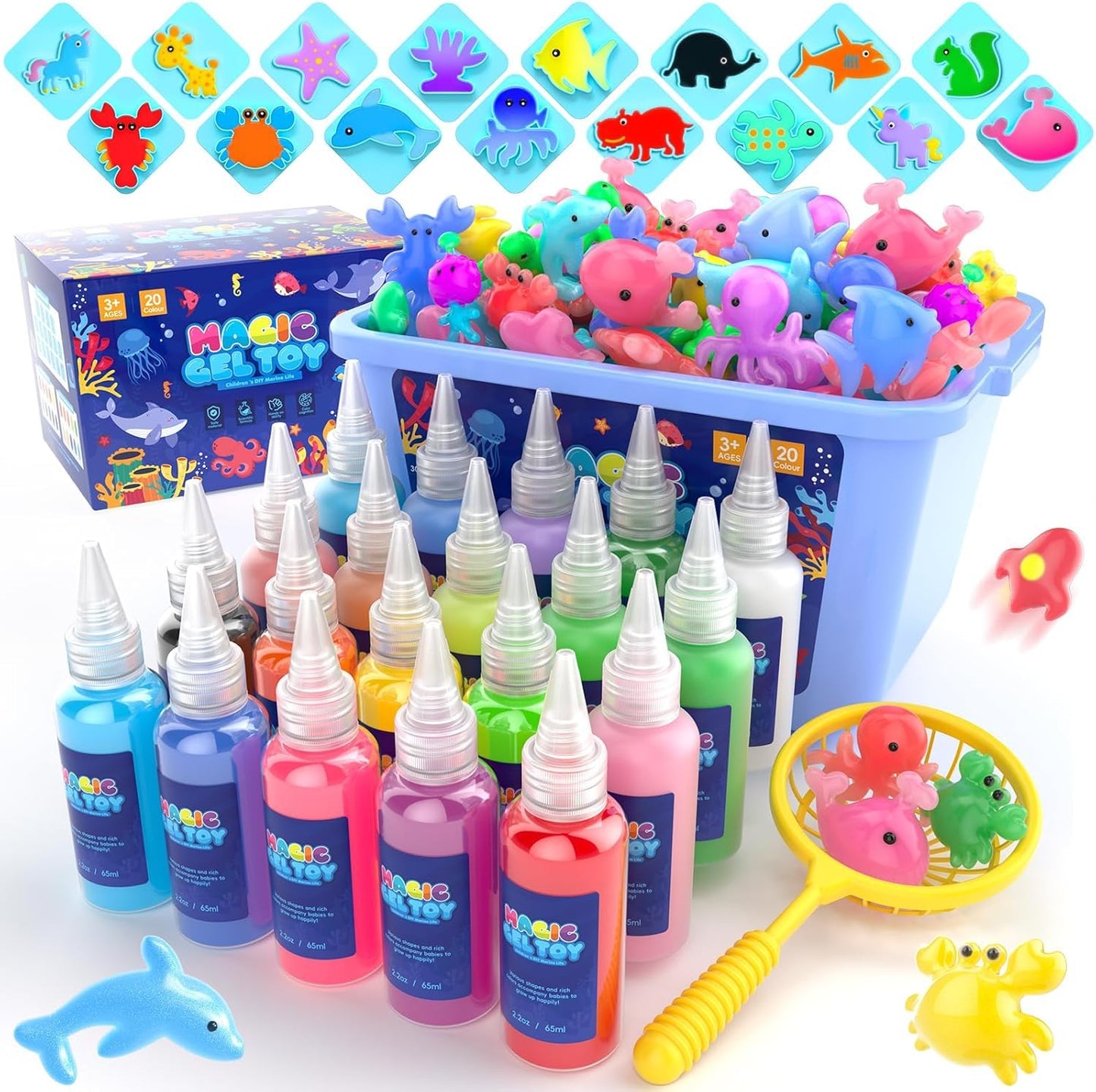 Flooyes Magic Gel Elf Water Toy Kit, Handmade Aqua Water Fairy Gels Kit, Creative Squishy Maker Toy with 20 Magic Gels and 16 Shape Molds, Birthday Gifts Crafts&Art DIY Kit for Kids 4 5 6 7 8 Years Old