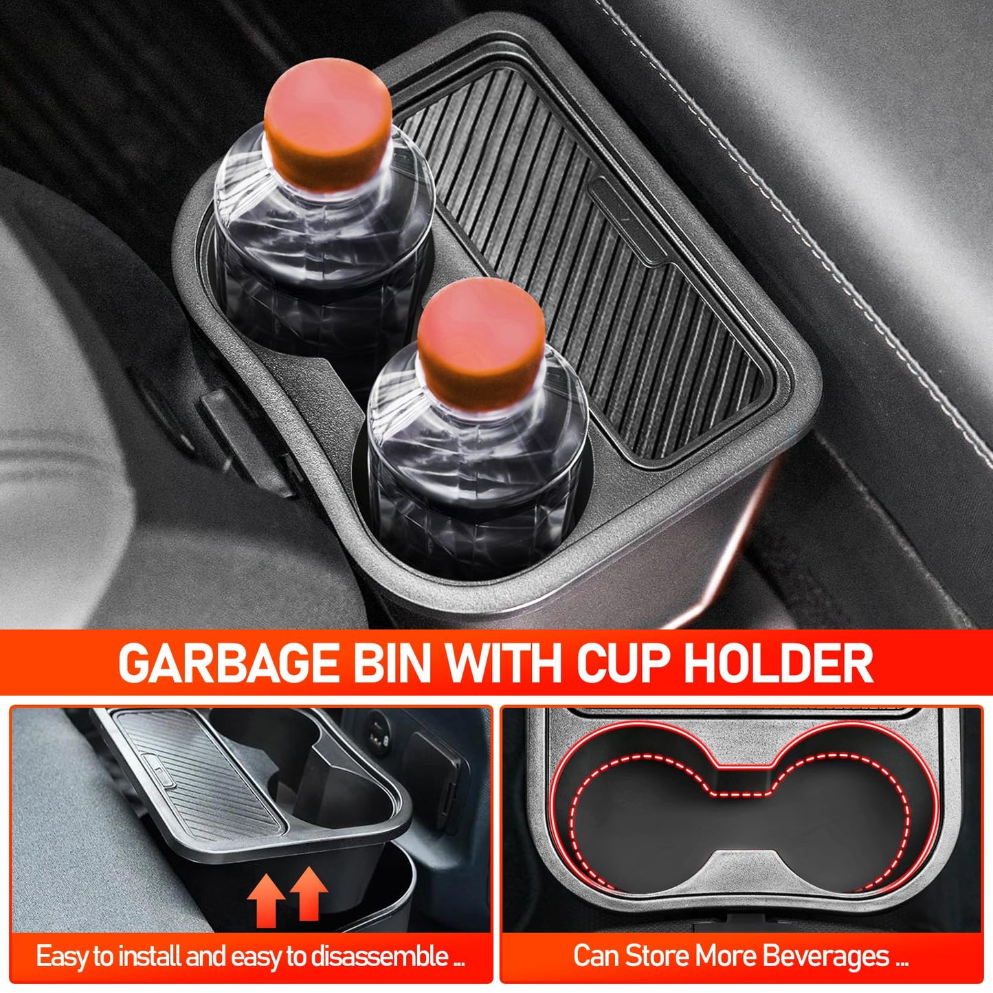 WRWJL Trash Can for Ford Maverick 2025 2024 2023 2022,Upgraded Rear Trash Bin with Dual Cup Holder for Maverick Interior Accessories,Multi-Function Insert Expander Storage Box Organizer 2025 New