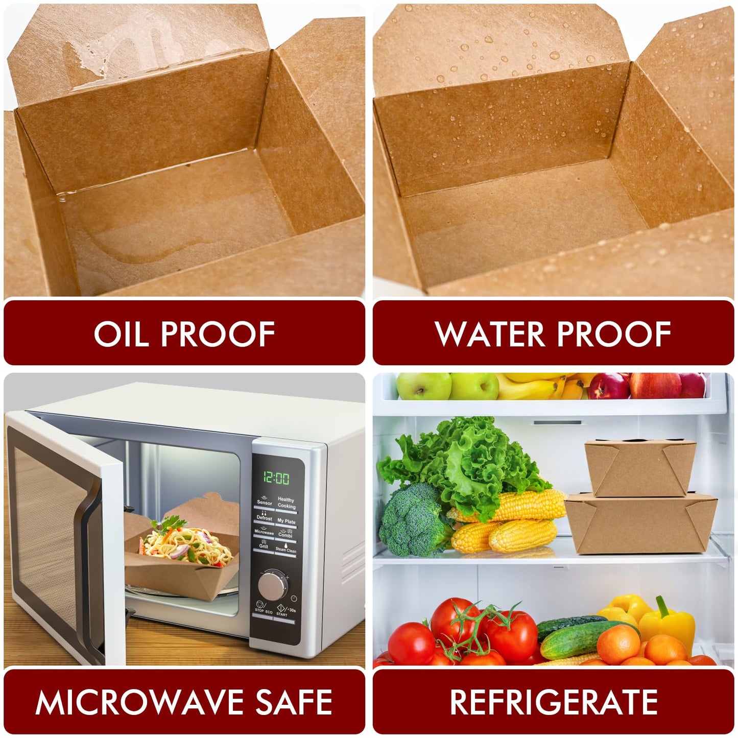 EcoDispose 80 Pack 45 oz Take Out Box Containers, Oil and Leak Proof Food Prep Kraft Paper To Go Container for Lunch, Leftover and Restaurant