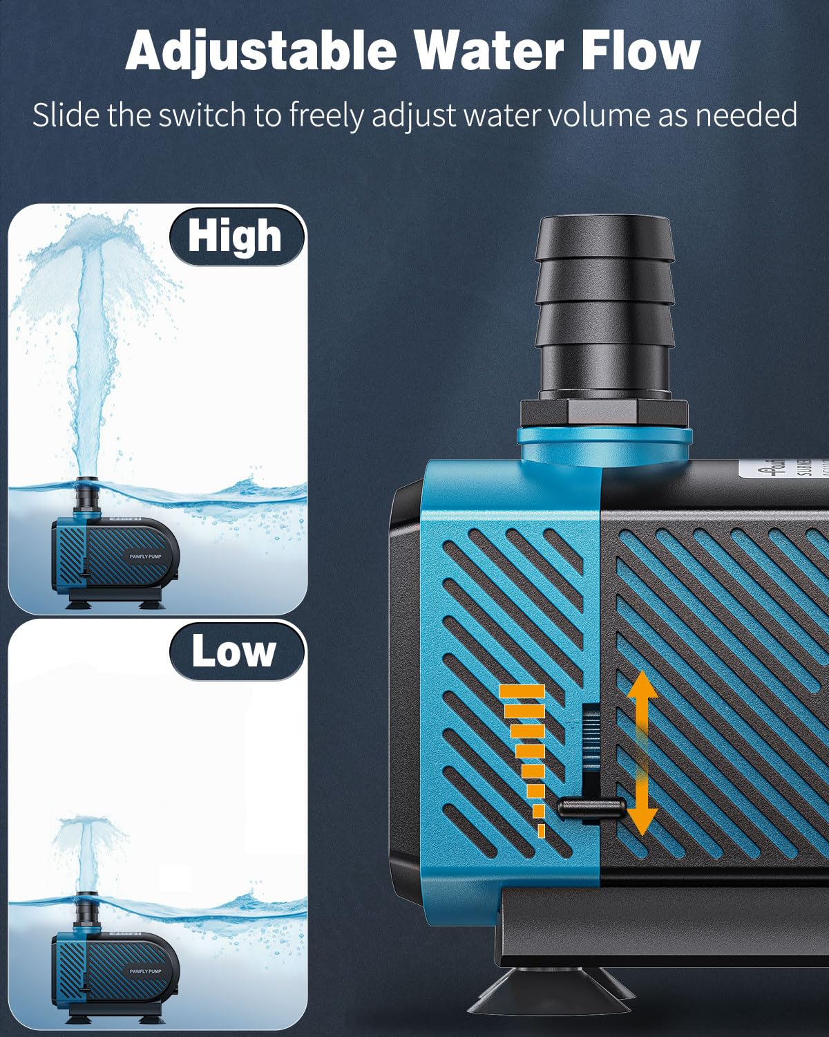Pawfly Aquarium Submersible Water Pump 800 GPH Ultra Quiet Water Fountain Pump with 8.2 ft. Lift Height Adjustable Water Pump for Fish Tanks Ponds Gardens Waterfalls Statuary and Sumps