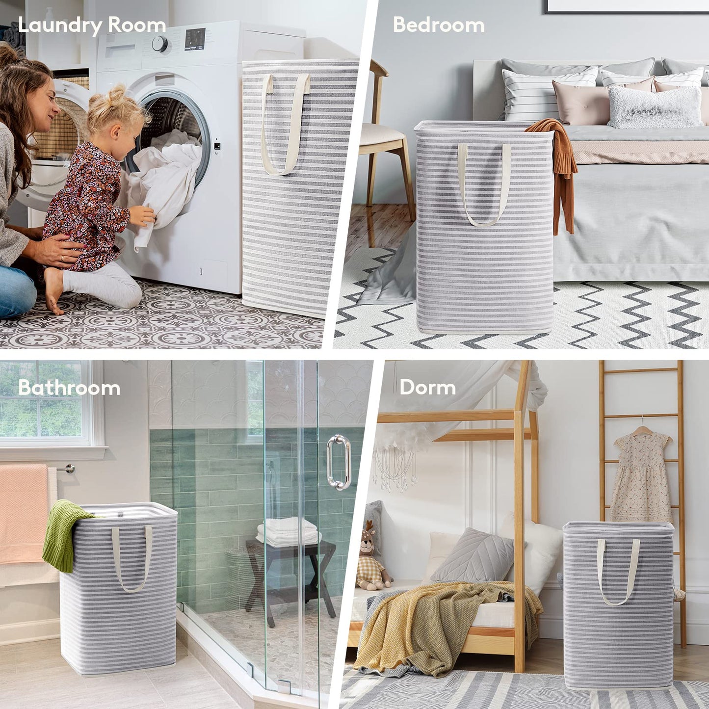 Lifewit 3-Pack 80L Freestanding Laundry Hamper, Large Collapsible Laundry Baskets with Easy Carry Extended Handles, Waterproof Clothes Hamper in Bedroom, Bathroom, Laundry Room, College Dorm, Grey