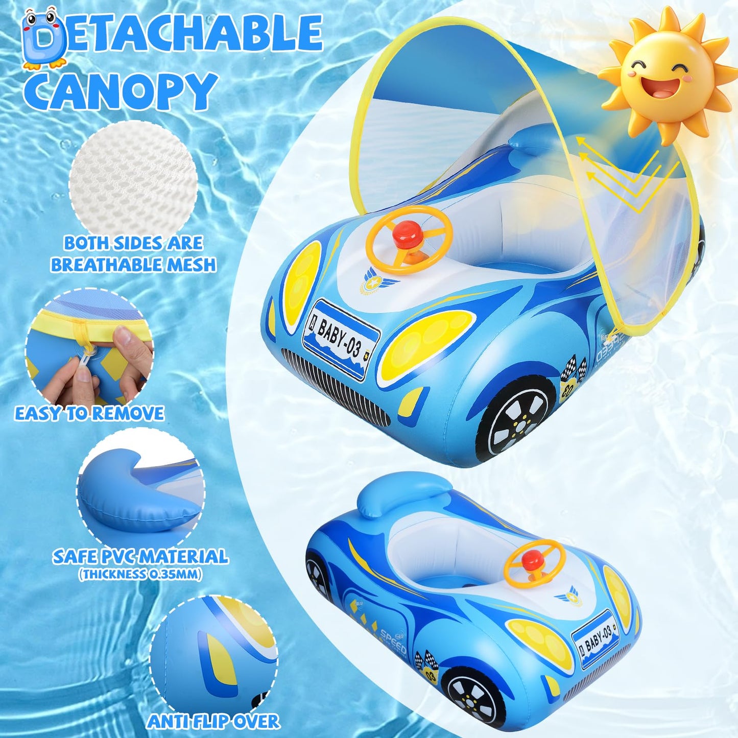 Baby Pool Float with Canopy: Baby Float with UPF50+ Protection Baby Swim Float Tooder Baby Swimming Ring Olycism Toddler Floaties for Aged 18-48 Months