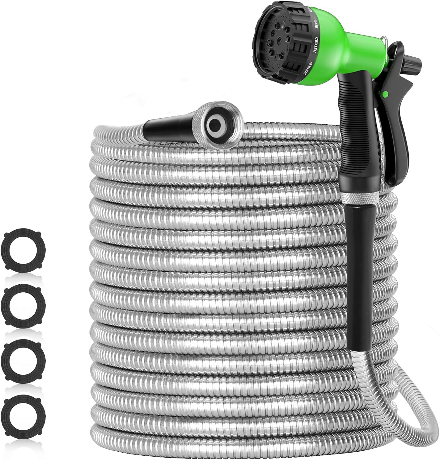 SPECILITE Heavy Duty 304 Stainless Steel Garden Hose 75ft, Outdoor Metal Water Hoses with Nozzle & 10 Pattern Spray Nozzle for Never Kink & Tangle, Puncture Resistant, Flexible, Portable