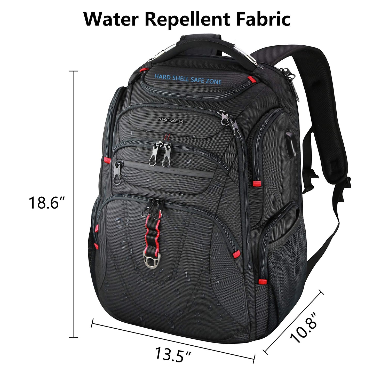 KROSER Travel Laptop Backpack 17.3 Inch XL Heavy Duty Computer Backpack Water-Repellent College Daypack Check Point Friendly Business Backpack with RFID Pockets & USB Port for Men/Women-Black