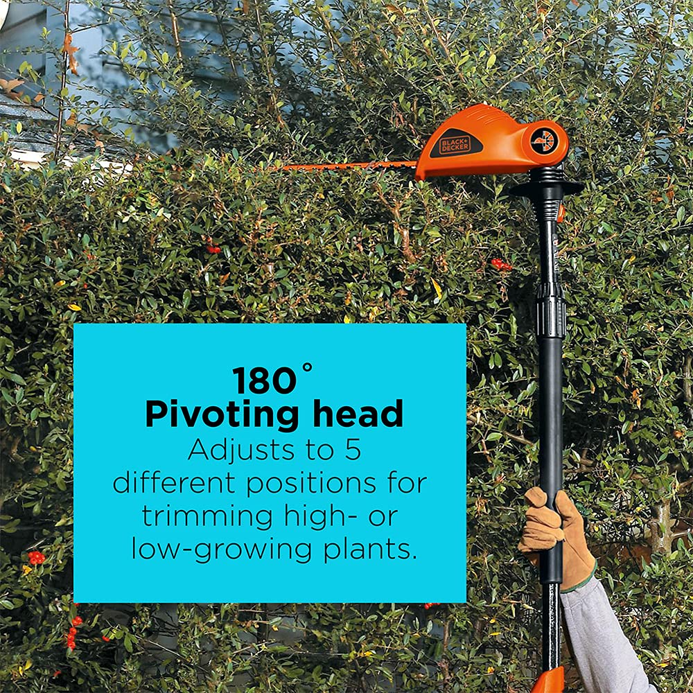 BLACK+DECKER 20V MAX* Cordless Pole Hedge Trimmer 18in, Dual Action Blades, Cut up to 11 ft High (LPHT120-CA)