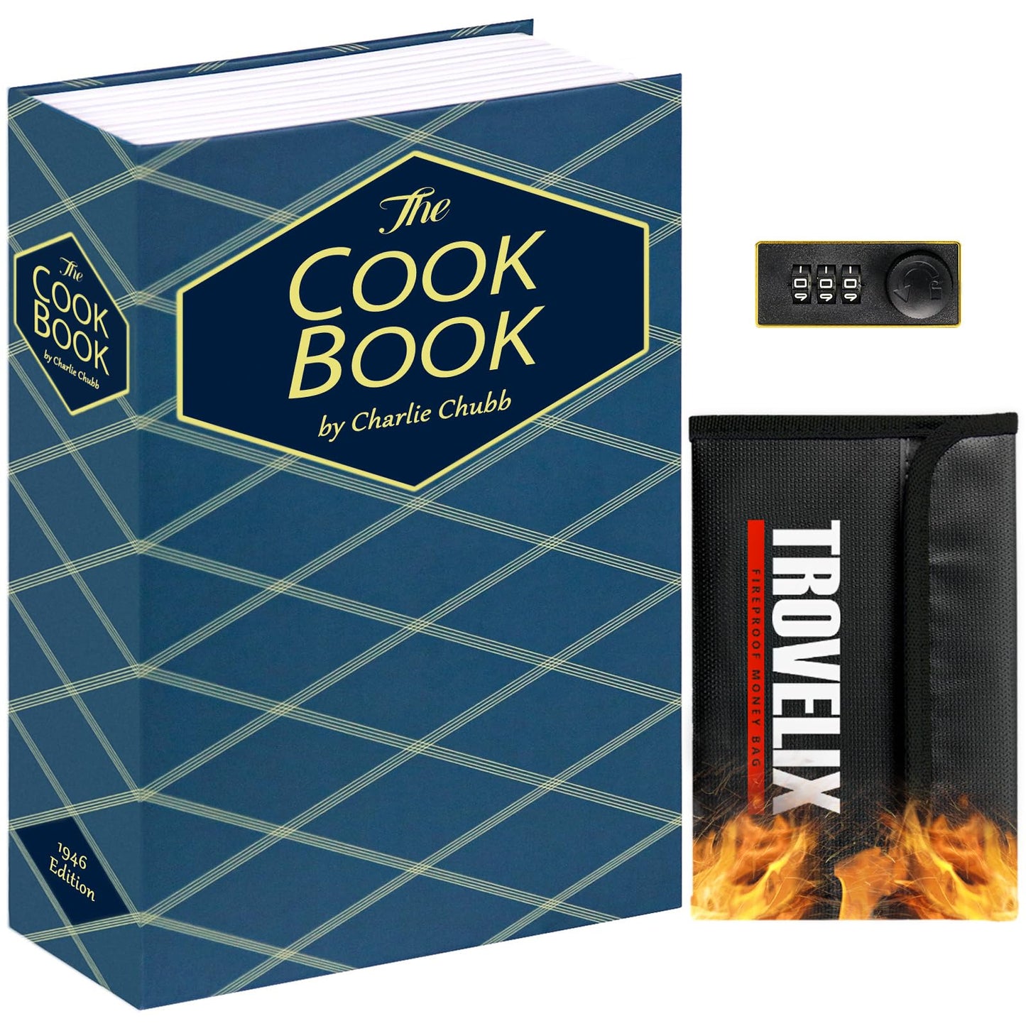 Book Safe with Combination Lock, Hidden Safe (10.55 x 7.95 x 2.62 Inch) with Fireproof Bag, Secret Diversion Safe, Hollow Book Box Hidden Storage, Money Safe Box for Cash (X-Large COOK)