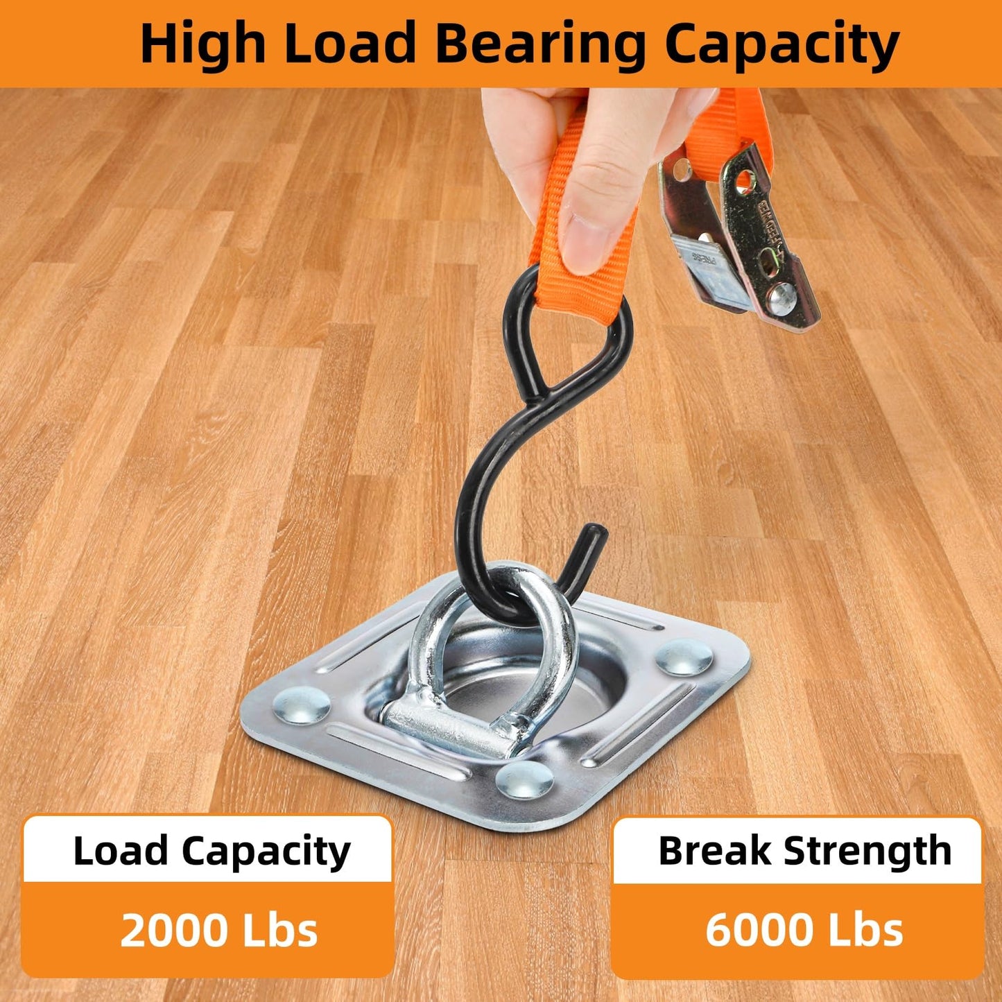 Covzoe 4 Pack Recessed D-Ring Tie Down Anchor Kit, 6000 Lbs Capacity Heavy Duty Trailer Floor Tie Downs, High Strength Surface Mount Hooks for Deliveries Cargo Truck Flatbed Pickup
