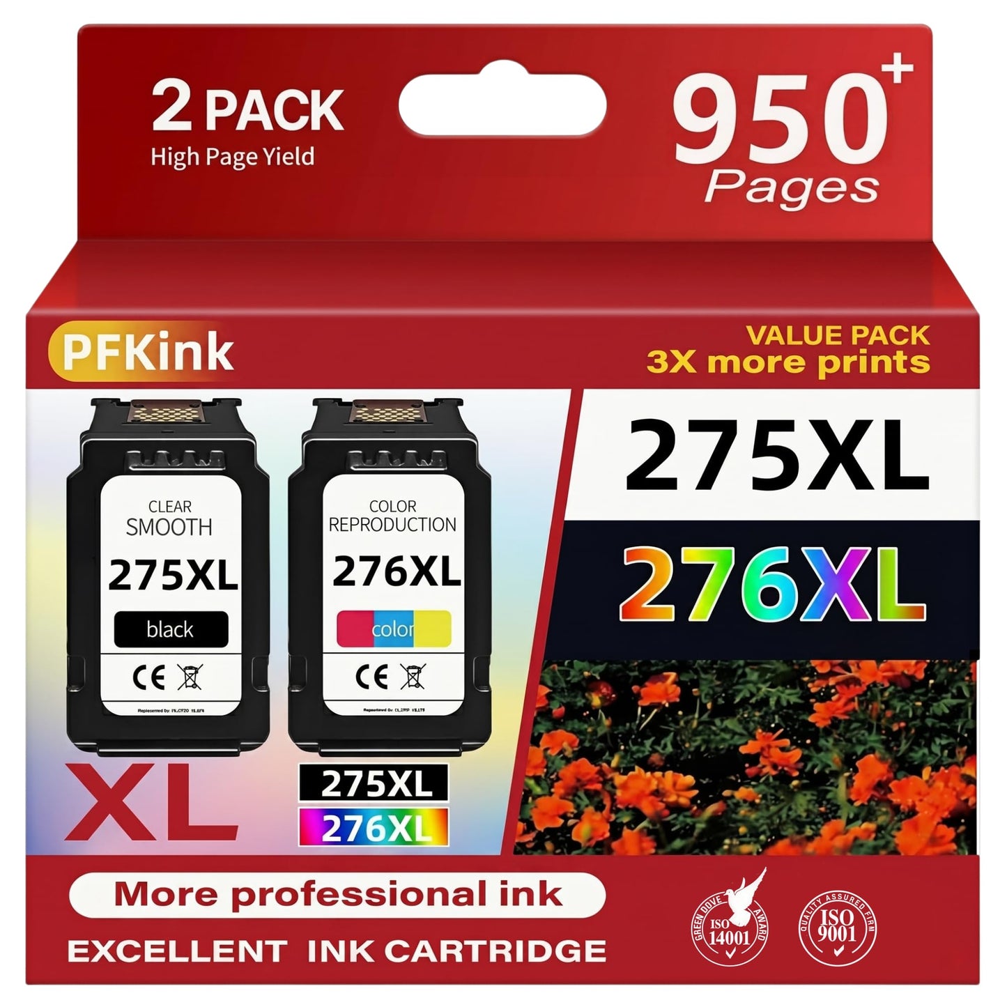 275XL 276XL Ink Cartridge Replacement for Canon 275XL 276XL Pixma TS3500 TR4720 TS3522 TS3722 TS3520 TS3720 TS3500 TR4723 TR4722 TR4700 Printer (2- Pack Combo Black Color)