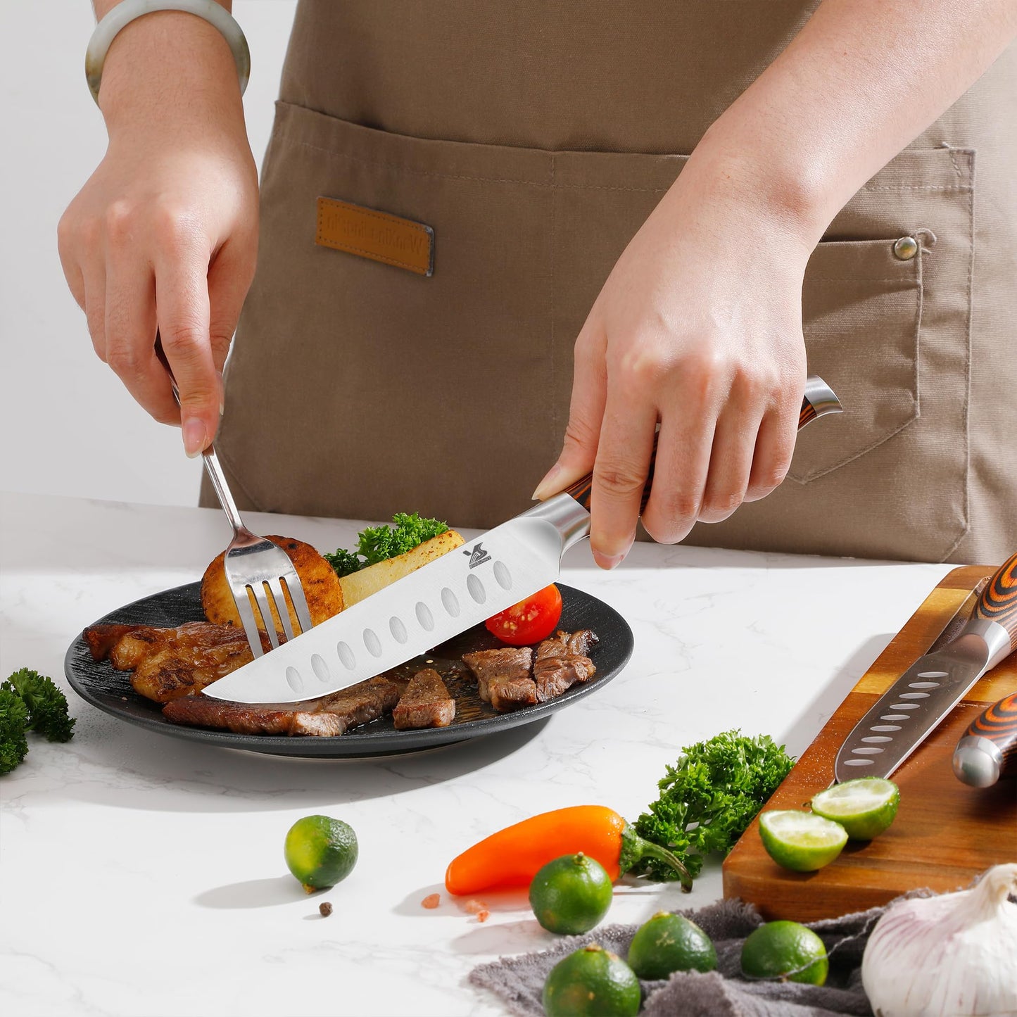 MSY BIGSUNNY Steak Knife Set, 4-Piece, German Steel 5-Inch Blade, Ergonomic Handle Steakhouse Knife Set