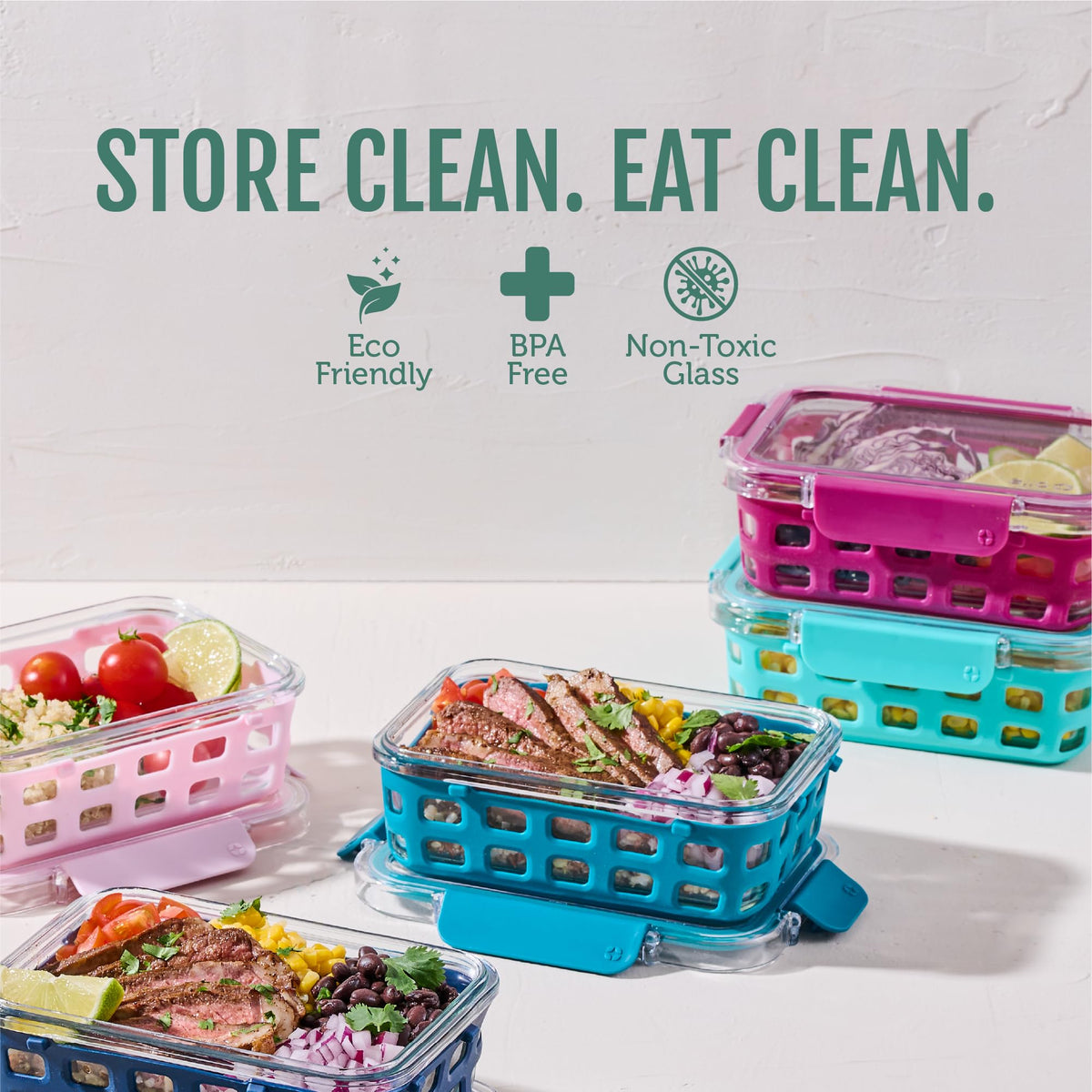 Ello Duraglass Glass Food Storage Meal Prep Containers, Bowls with Silicone Sleeve and Airtight Durable Tritan Lids, 10 Piece 5 Pack, Evening Orchard, 3.4 Cups