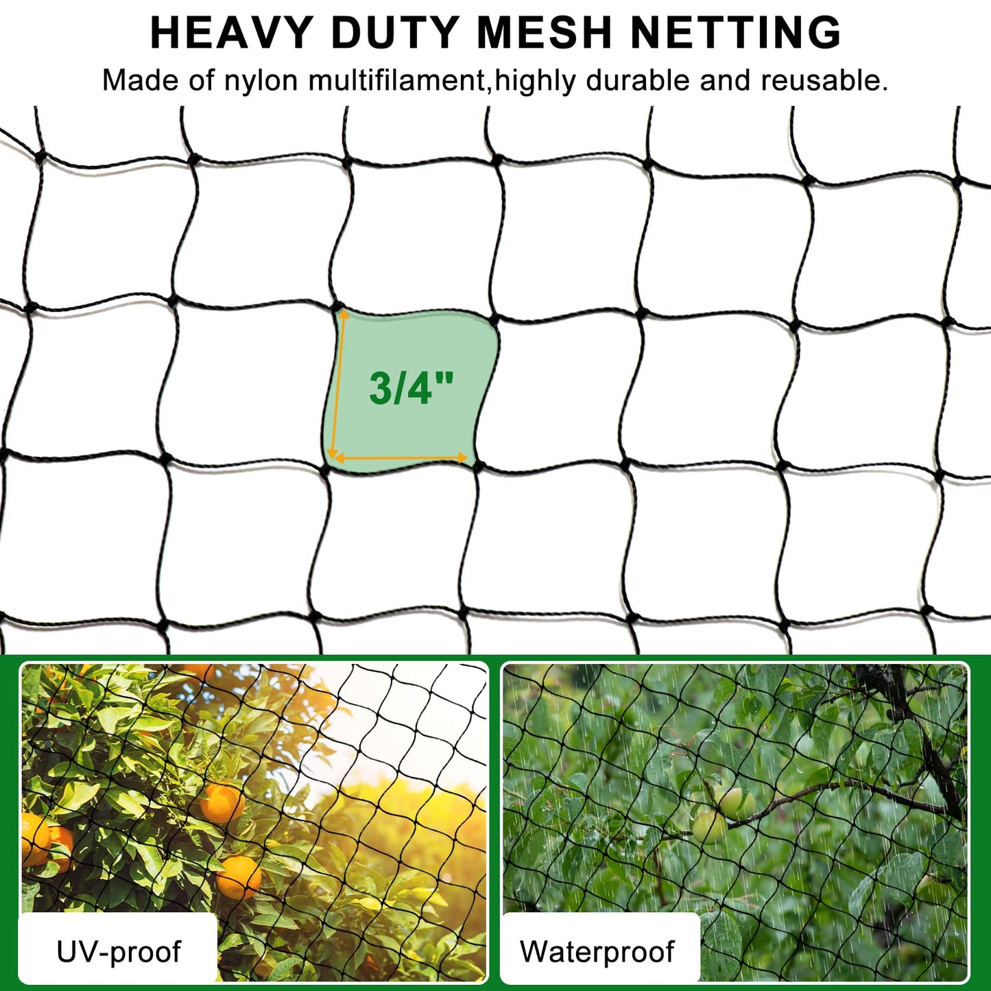 BSTPCOO Bird Net 50'x50' for Chicken Coop, Heavy Duty Nylon 3/4" Mesh Garden Netting, Aviary, Deer Fence, Pests Trellis for Fruits Trees Plant