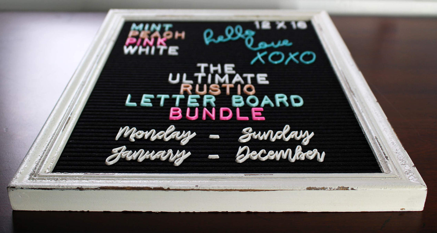 Rustic Felt Letter Board Ultimate Bundle Farmhouse Vintage White Wood Frame and Stand by Felt Creative Home Goods Changeable Message Memo Board 800+ Letter Set (Black, 12x16 Inches)