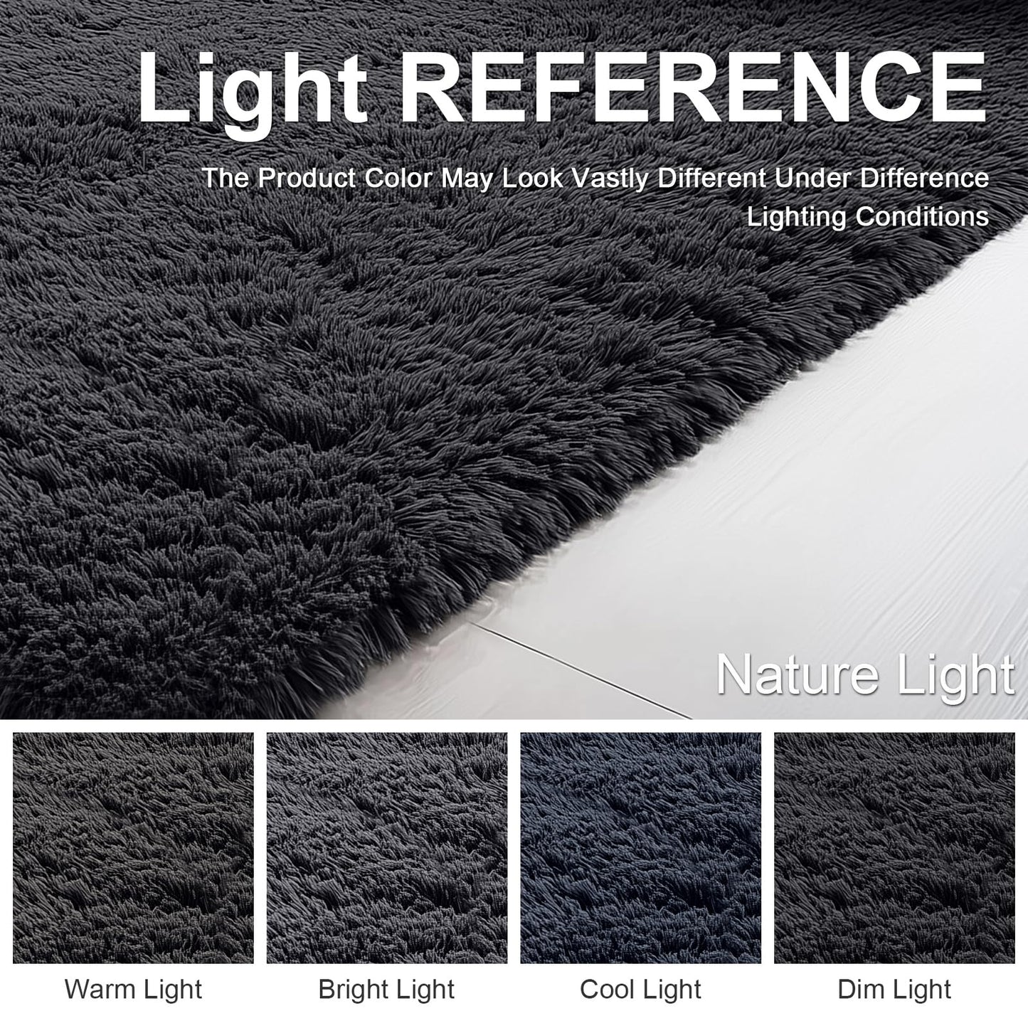 OLANLY Fluffy Area Rug for Living Room Bedroom, 4x5.9 Feet Soft Shaggy Non-Slip Carpet, Indoor Modern Plush Area Rugs for Kids Girls and Boys, Dorms, Nursery Rooms, Home Decor, Black