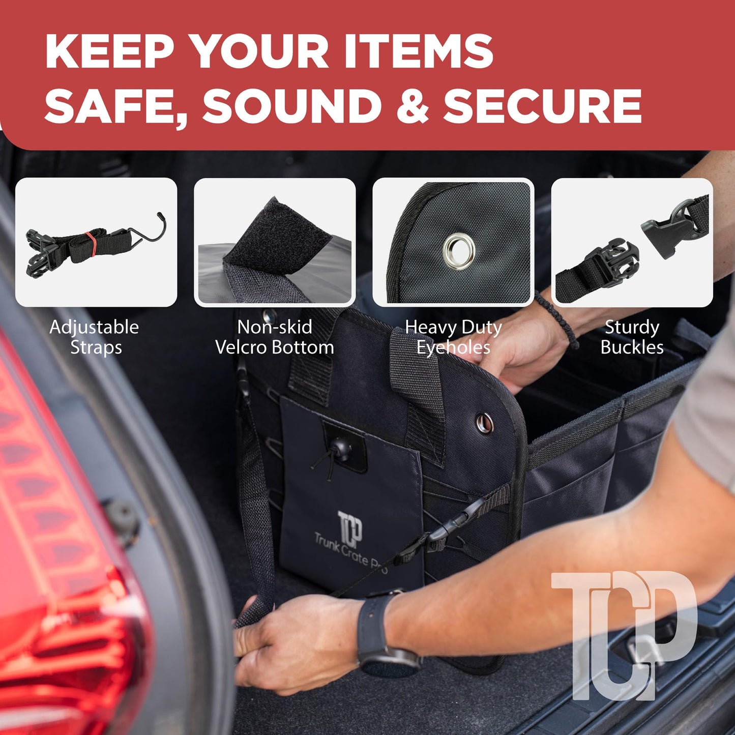 Trunk Organizer for SUV - Car Accessories, Back Seat Car Organizer, Trunk Car Organizer - Car Essentials | Premium Adjustable Multi 4 Compartments Design - Gift for Men and Women (Large, Black)