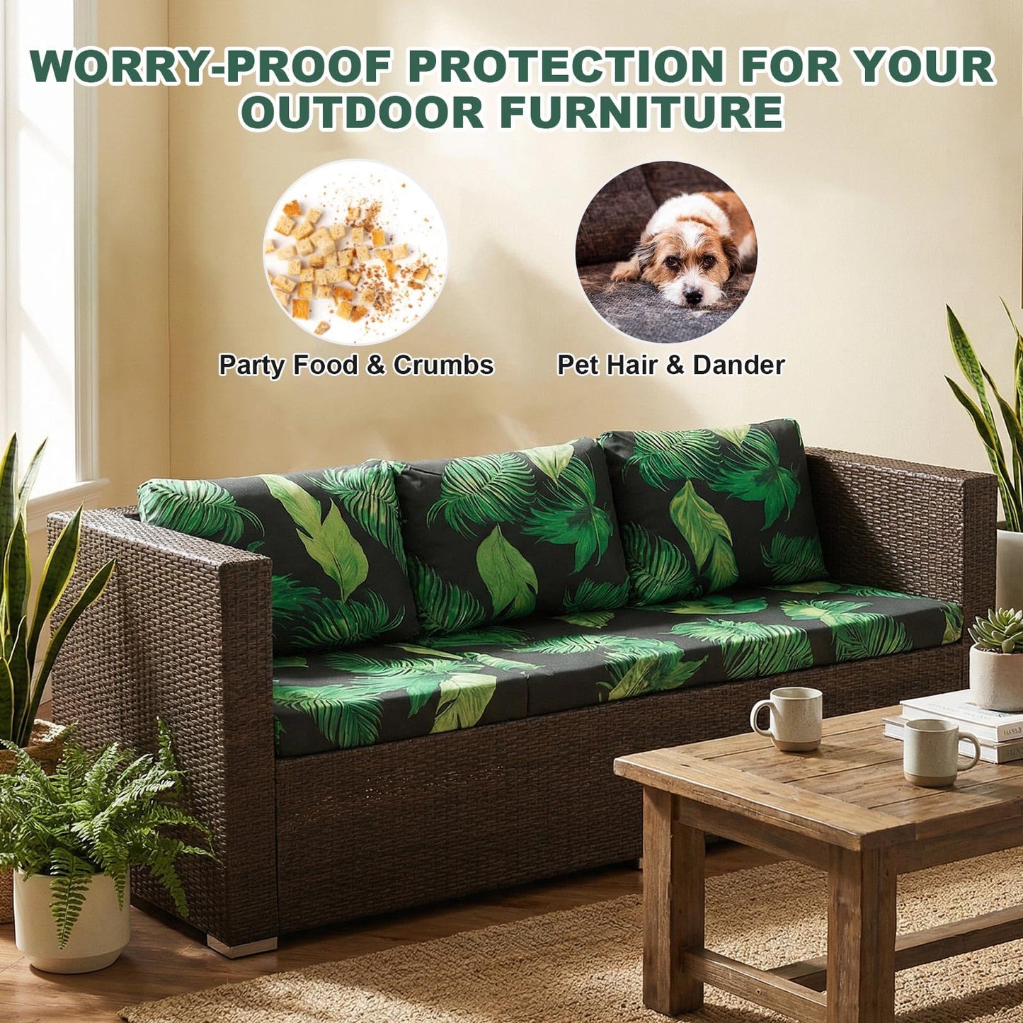 6 Pcs Outdoor Couch Covers, Patio Sofa Cushion Covers-Stretch Print Slipcovers,Washable Chair Seat Cushions Slipcovers for Indoor & Outdoor Furniture