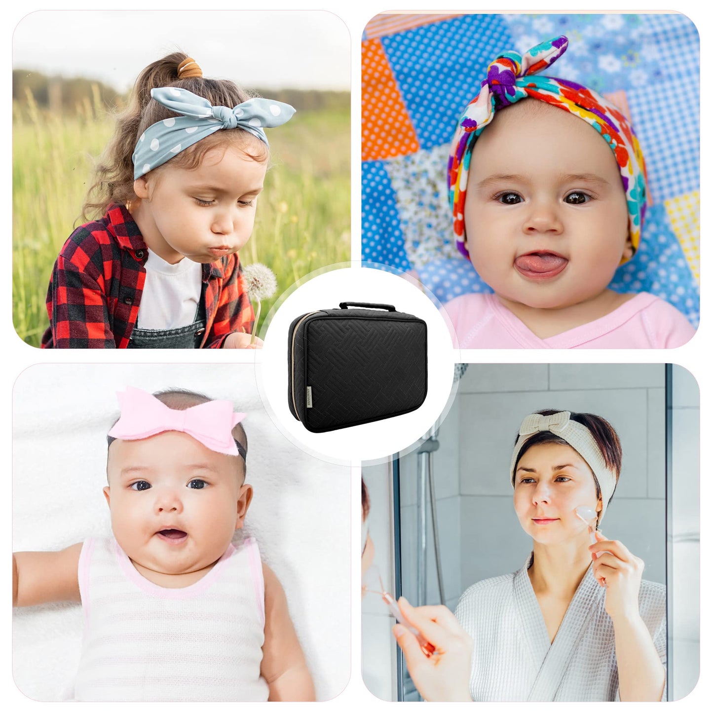 MICOM Hair Accessories Storage Bag for Baby Girls, Hair Bow Organizer, Multifunctional Hair Accessories Storage Carrying Case for Display Hair Clips, Headbands, Scrunchies, Travelling Storage Bag