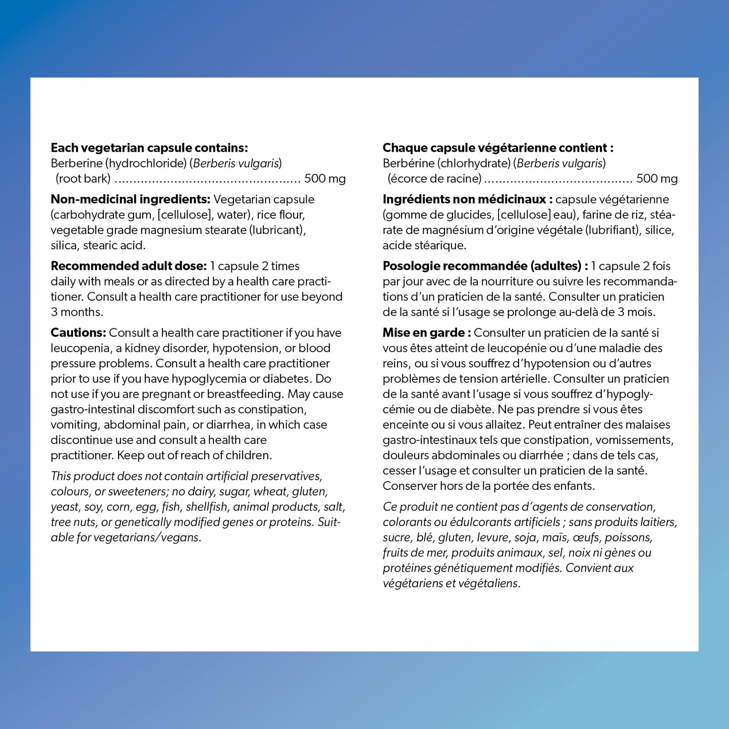 Preferred Nutrition® Berberine MAXIMUM POTENCY 1000 mg per Serving (2 caps, 500 mg each) VALUE SIZE 240 Vegetarian Capsules, Canadian Company