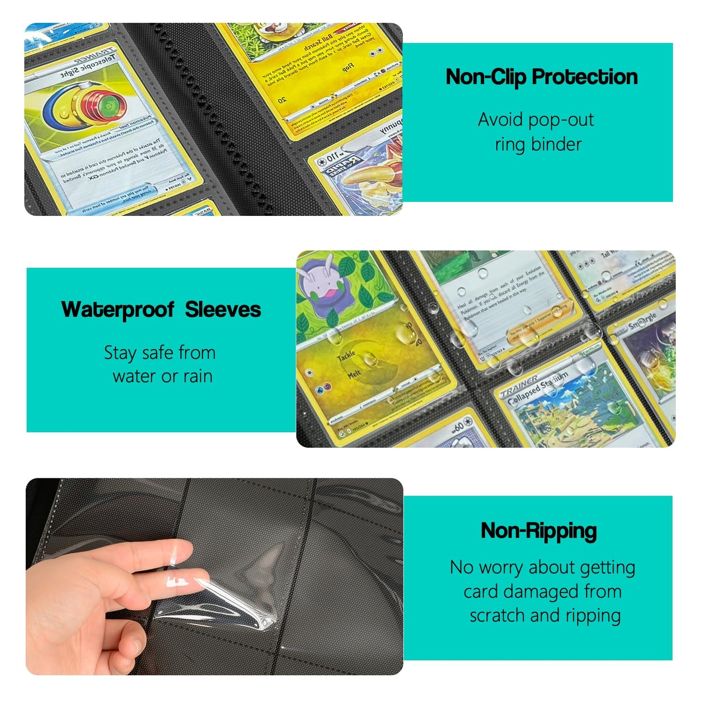 Ravaver 9 Pocket Card Binder, 540 Cards Trading Cards Games Collection Holder with YKK Metal Zipper & Side-Loading Sleeves, Premium Gift for Card Collectors (Black)