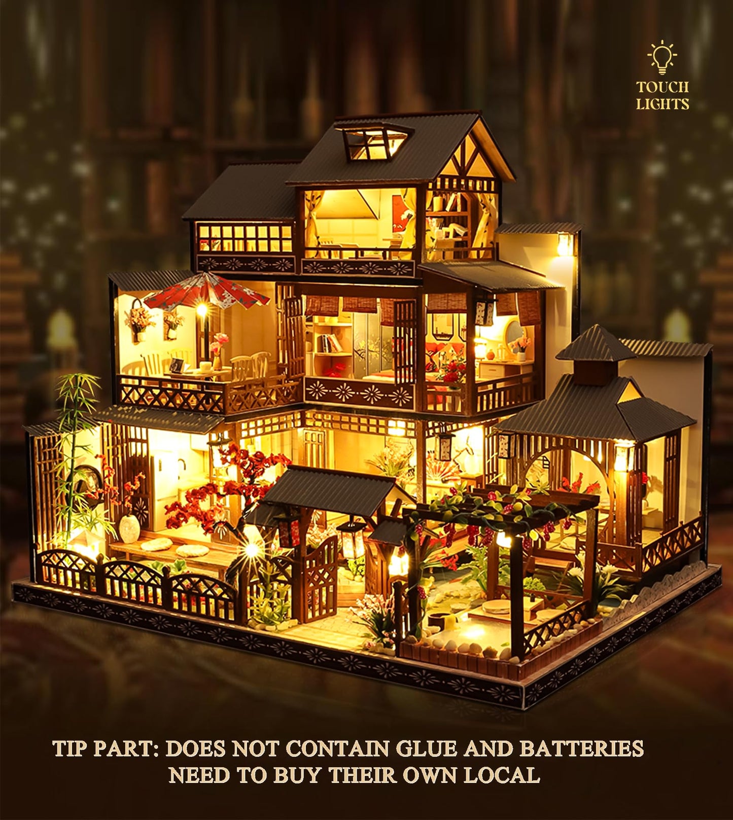 Spilay DIY Dollhouse Miniature with Wooden Furniture Kit,Handmade Mini Japanese Style Home Craft Model LED with Music Box,1:24 Scale Creative Doll House Toys for Teens Adult Idea Gift (P006)