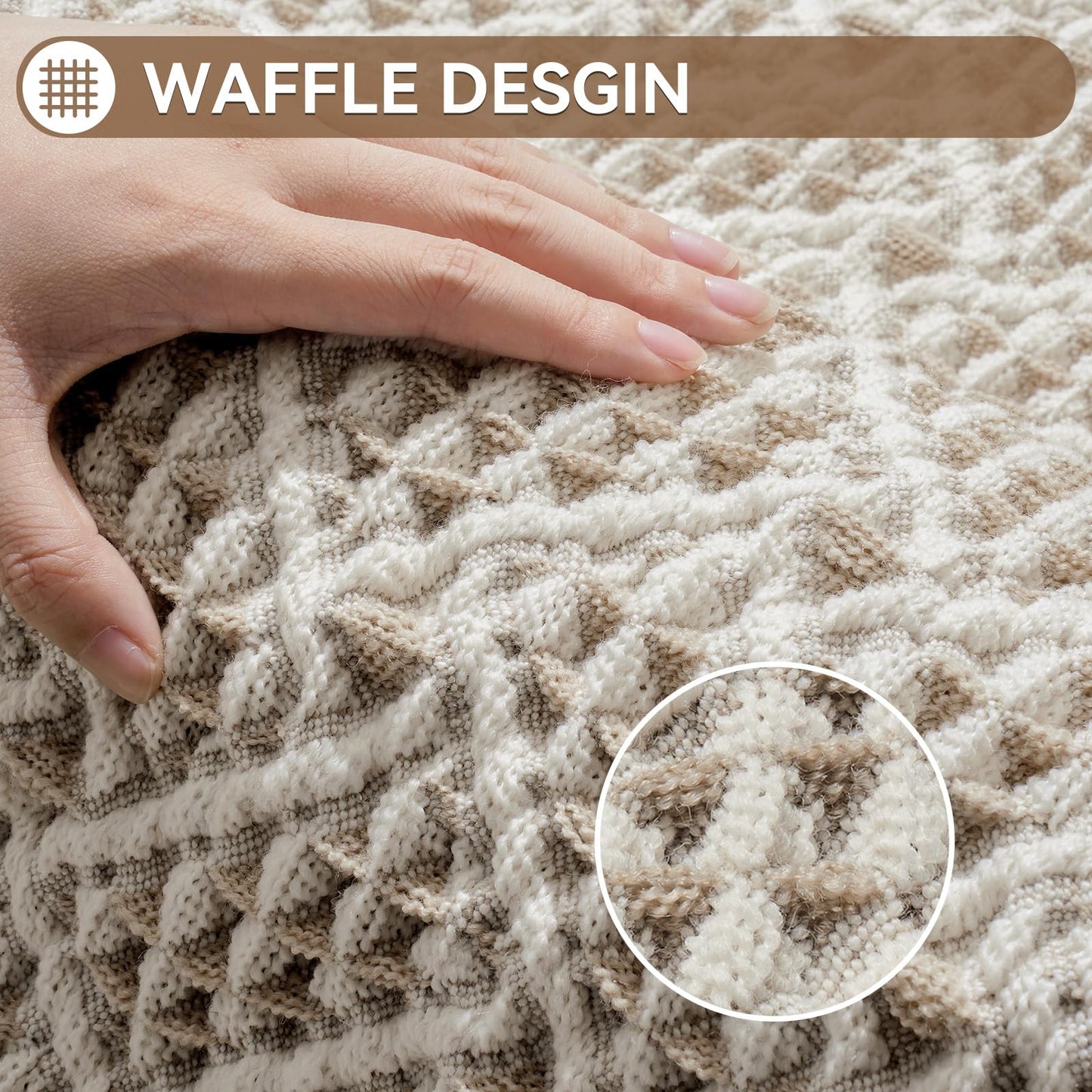 Waffle Bathroom Rugs, Extra Soft and Absorbent Non Slip Bath Mat Washable Boho Bath Rug, Rubber Backed Shower Mat for Bathroom Floor, Bathtub and Shower, 24x36