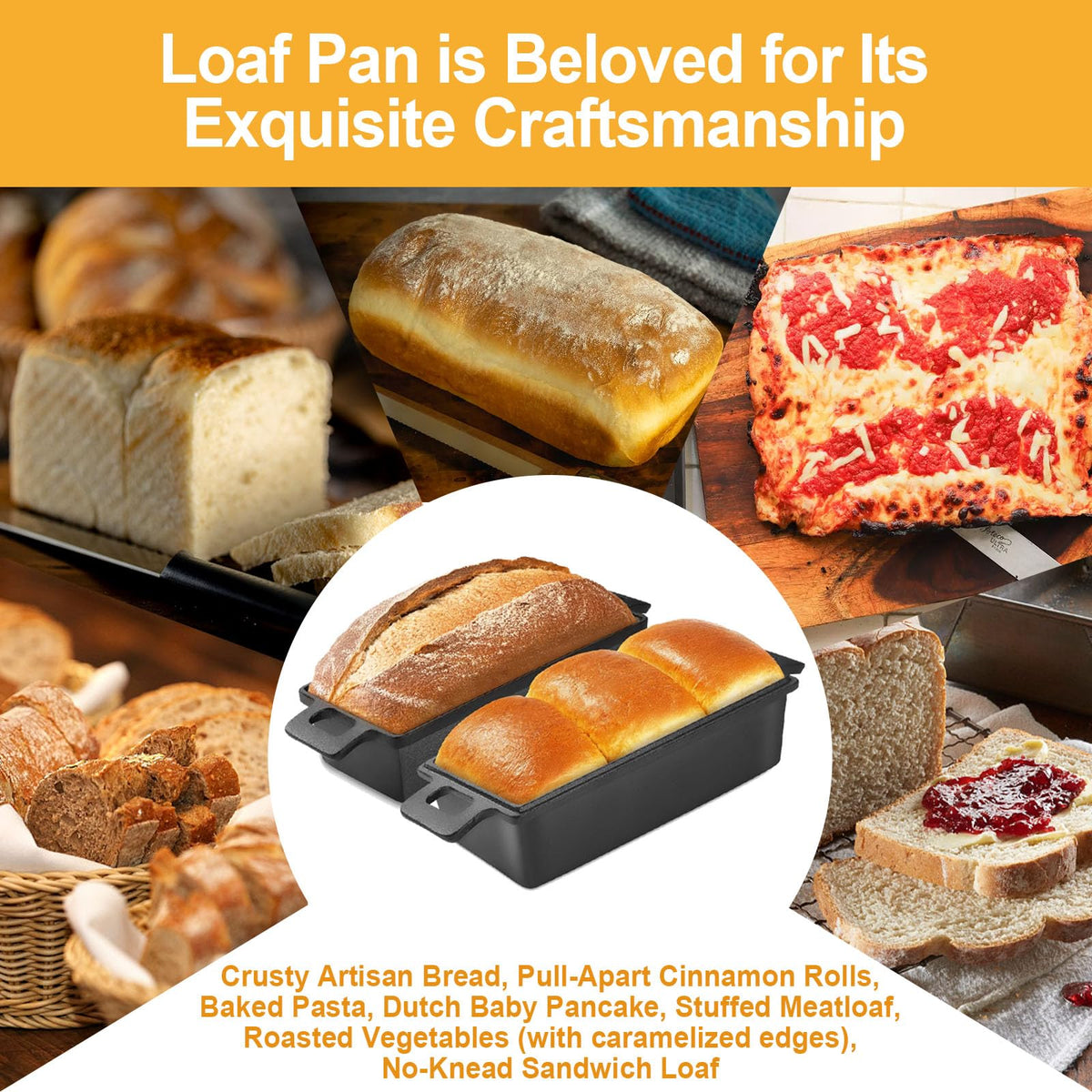 AO LI GEI Cast Iron Bread Pan with Lid 2 in 1 Loaf Pans Set with 9×5 Inch Loaf Pans for Homemade Bread, Sourdough Baking Pan, Oven Mitts, Lame Baking Tool, Silicone Basting Pastry Brush for Baking