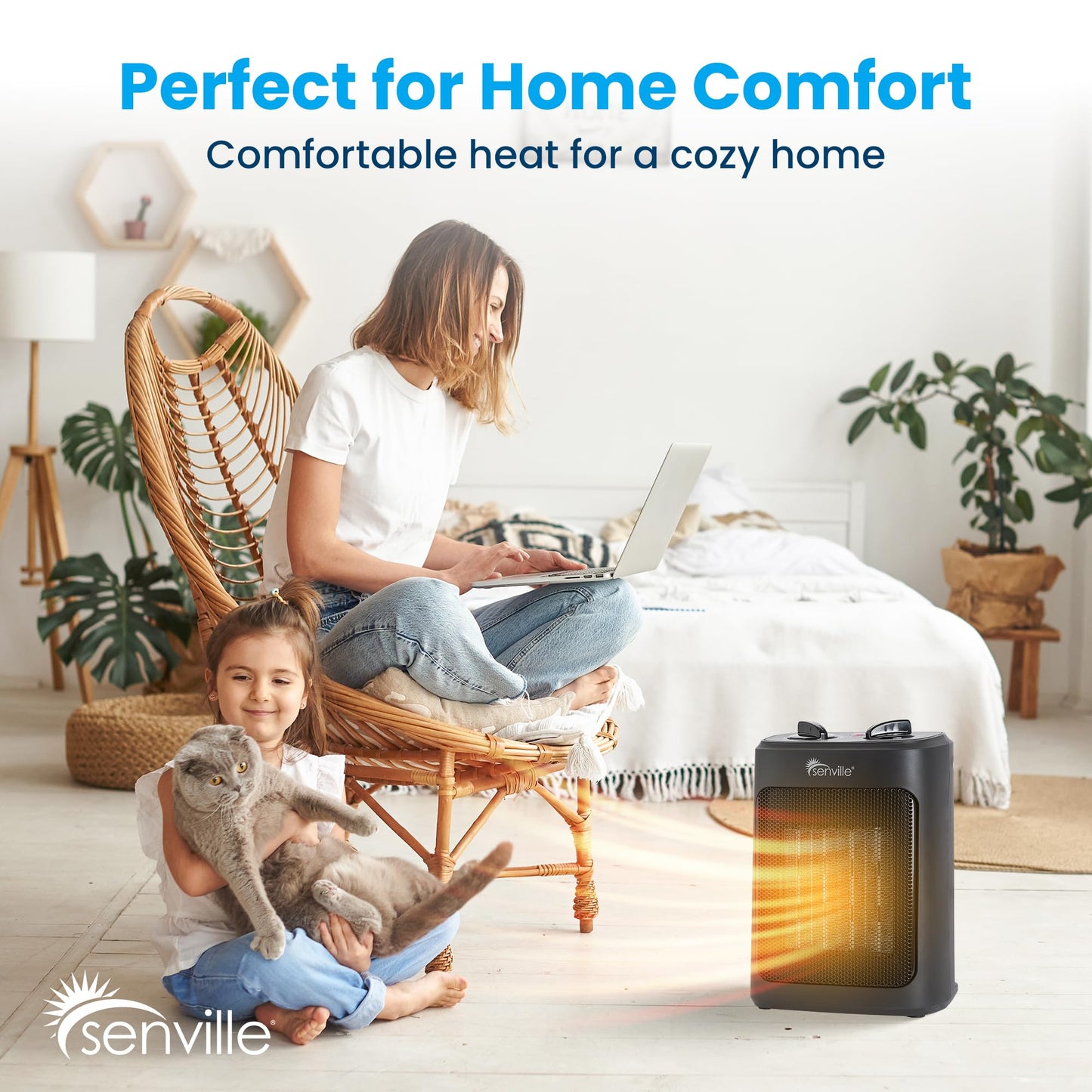 Senville Electric Space Heater with 3 Operating Modes, Adjustable Thermostat, Overheat and Tip-Over Protection, 1500W