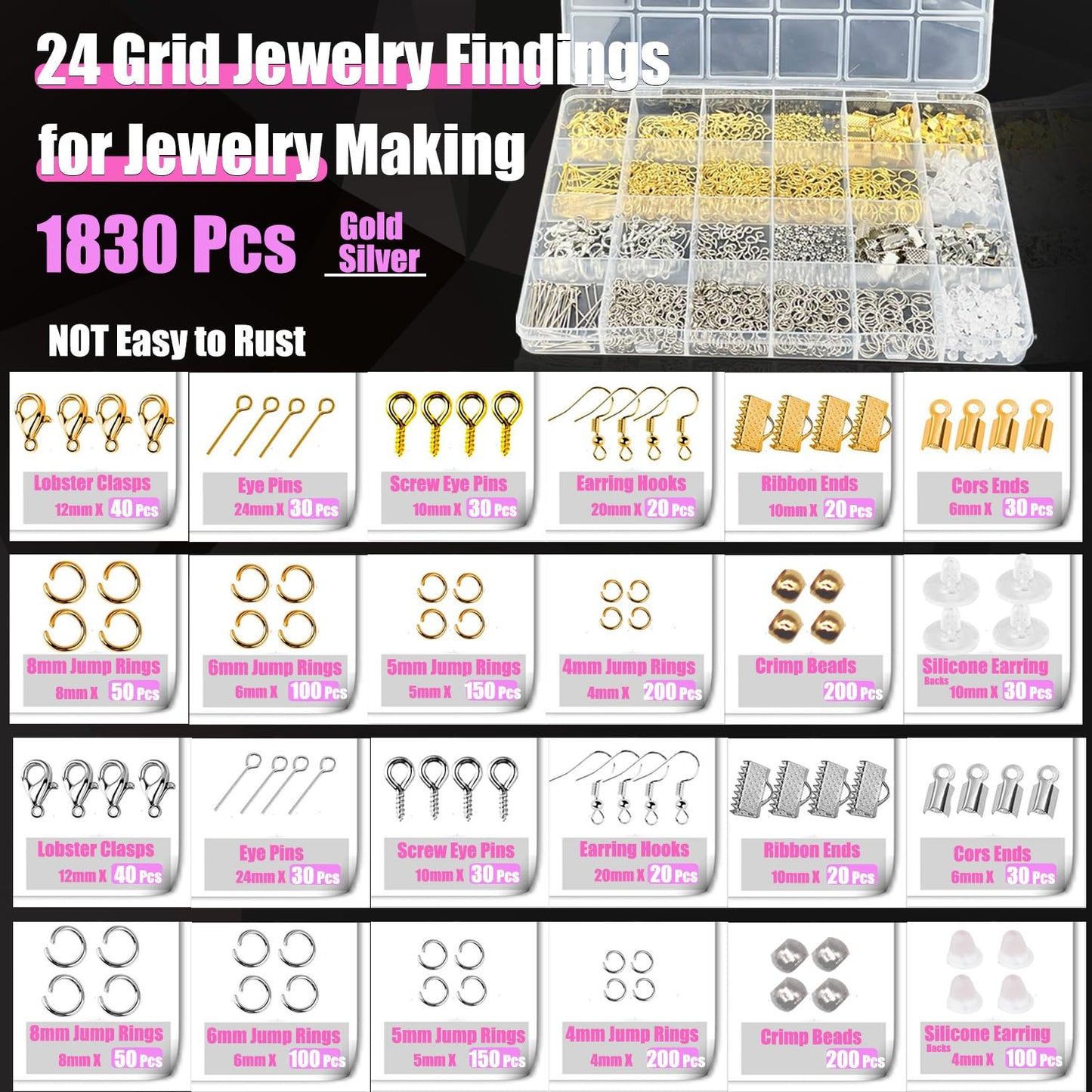 MONVICT Jewelry Making Supplies Kit with Tools, Findings, Chain, Wires, Magnifier, Carry Bag, Adults, 3730 Pieces, 2000 Pcs, Non-Foldable