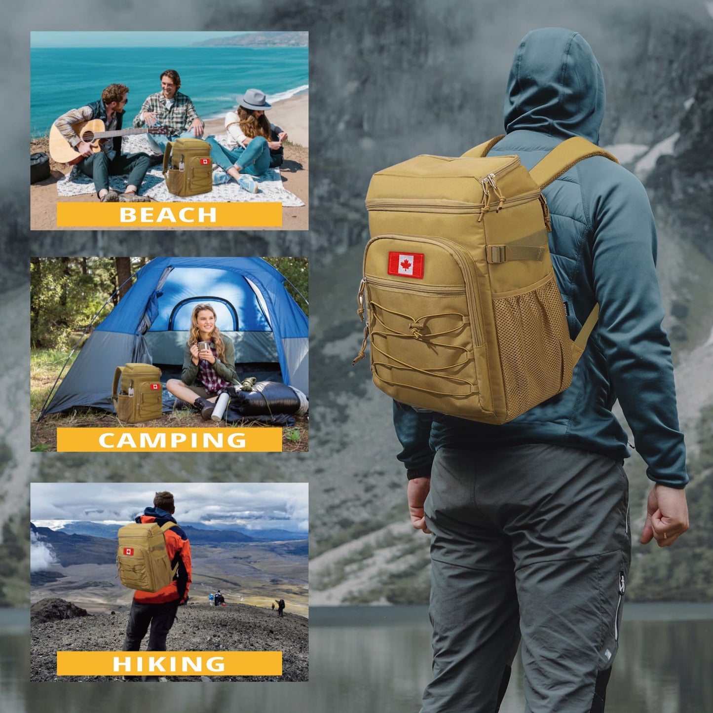 25L Backpack Cooler Keep All Drink Cold for Long Periods of Time Cooler Backpack Insulated Waterproof Portable High Durability Small Cooler Backpack with Compartment for Hiking Camping Beach