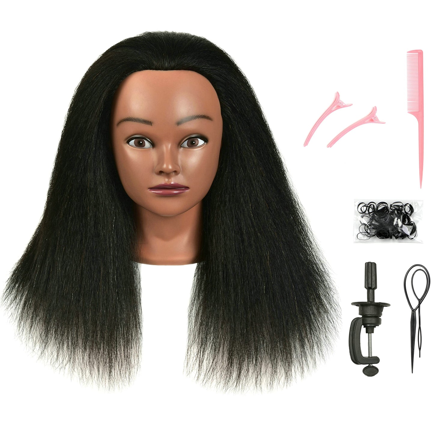 FUTAI Mannequin Head 100% Human Hair Manikin Cosmetology Makeup Doll Training Head with Stand for Hairdresser Practice Braiding Styling Coloring Bleaching Dyeing Curling Cutting Updos Display