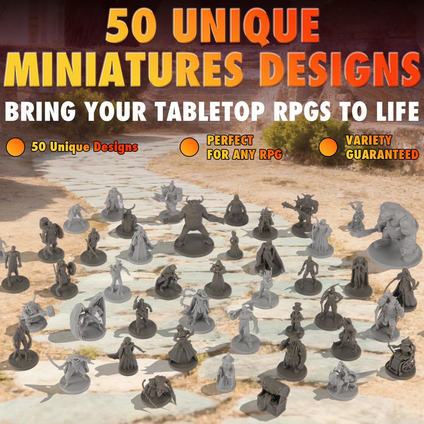 Path Gaming 50 Unique Miniatures Fantasy Tabletop RPG Figures for Dungeons and Dragons, Pathfinder Roleplaying Games, Bulk Unpainted