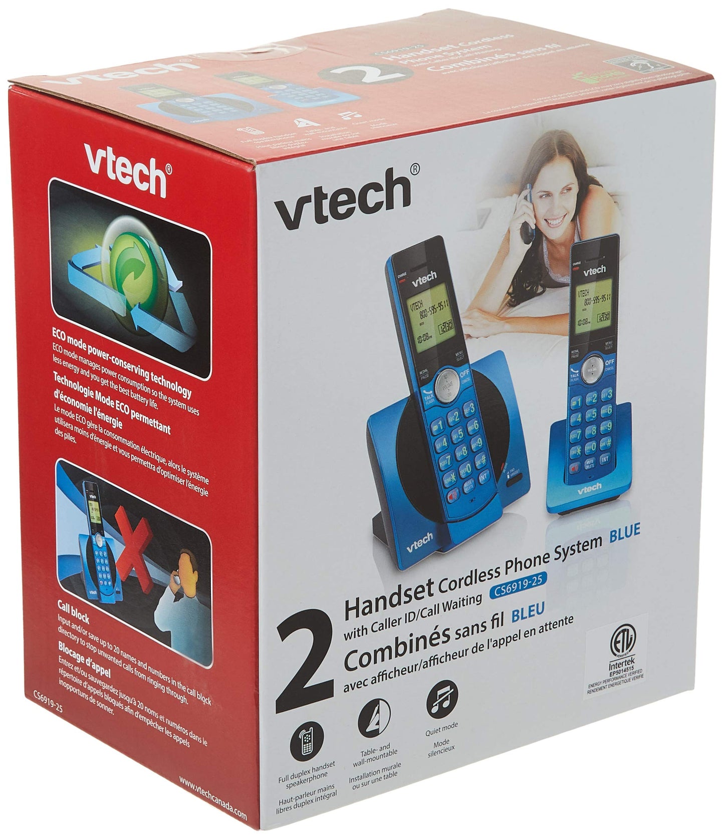 VTech CS6919-25 Dect_6.0 2 Handset Landline Telephone, Metallic Blue