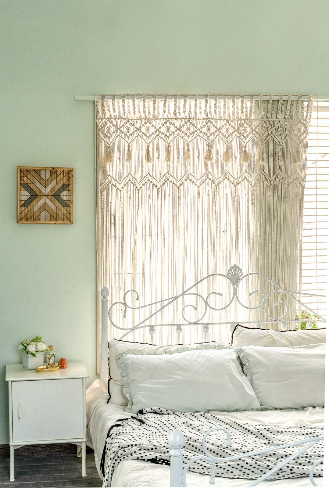 Mkono Macrame Curtain Large Boho Woven Wall Hanging Window Curtains Handmade Bohemian Decor for Window Doorway Closet Wedding Backdrop Arch Bedroom Living Room Apartment, 51''W x 70''L