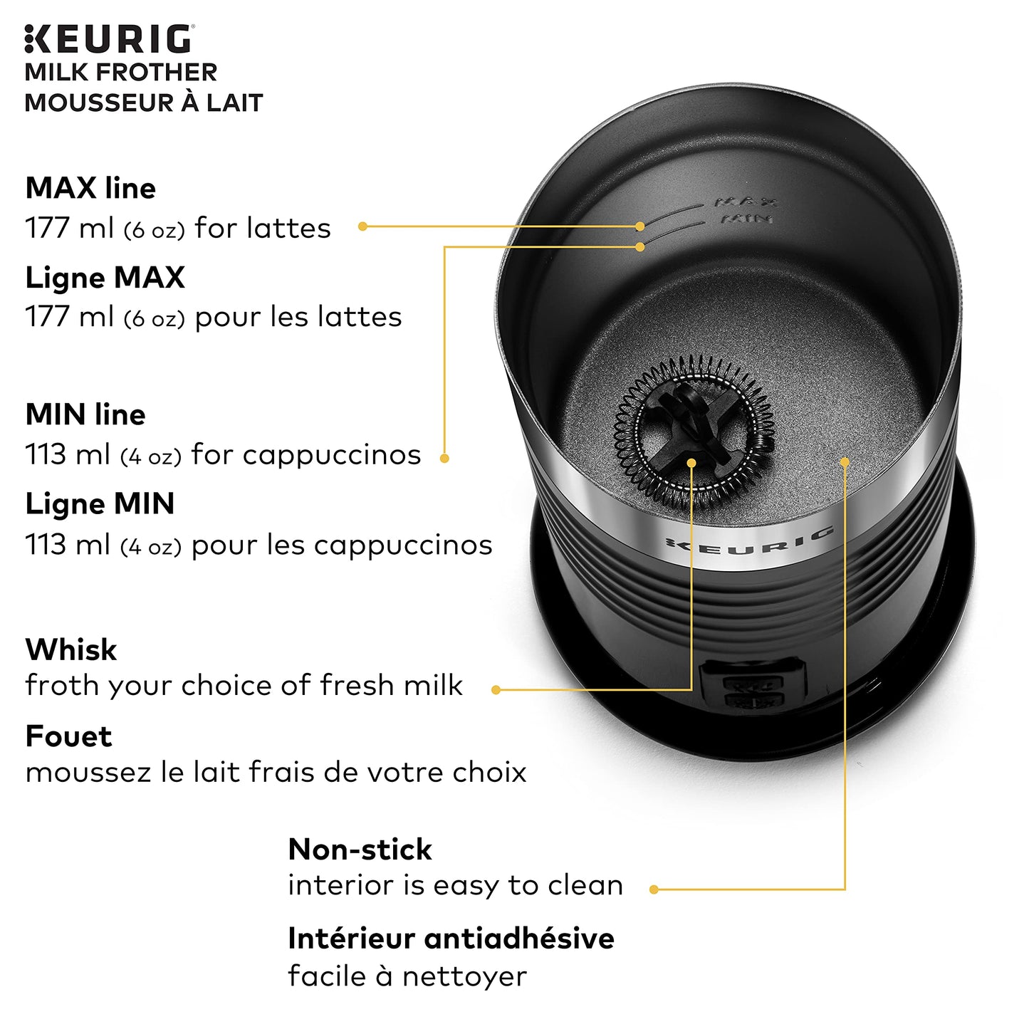 Keurig Milk Frother For Lattes And Cappuccinos, Features Hot And Cold Function, Black