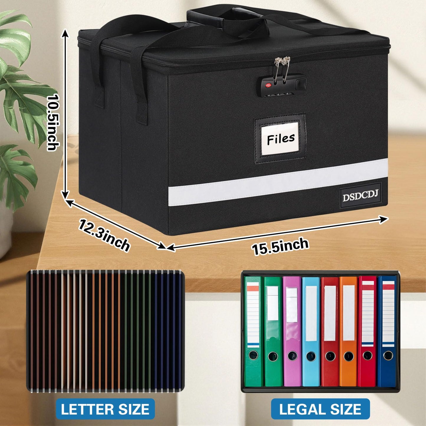 DSDCDJ File Box with Lock - Portable File Organizer Box with Handle, Sturdy Important Document Organizer with Label, Slide, Reflective Strip for Hanging Letter/Legal Folder