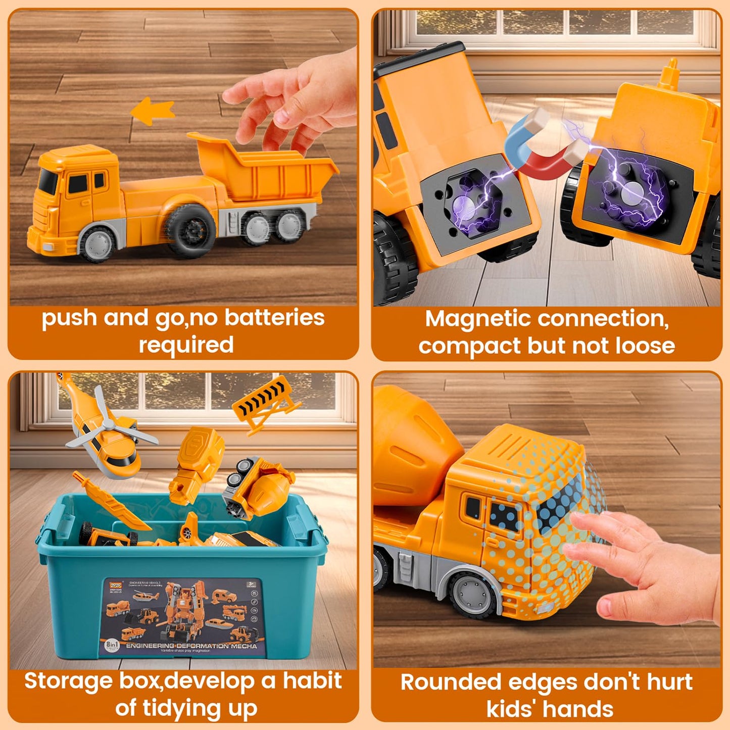 SJYN Magnetic Transform Engineering Car Assembled Toys with Storage Box, Toys for Toddlers Kids Magnetic Blocks, Construction Vehicle Magnetic Building Sets Ages 3-8 (35 Pieces)