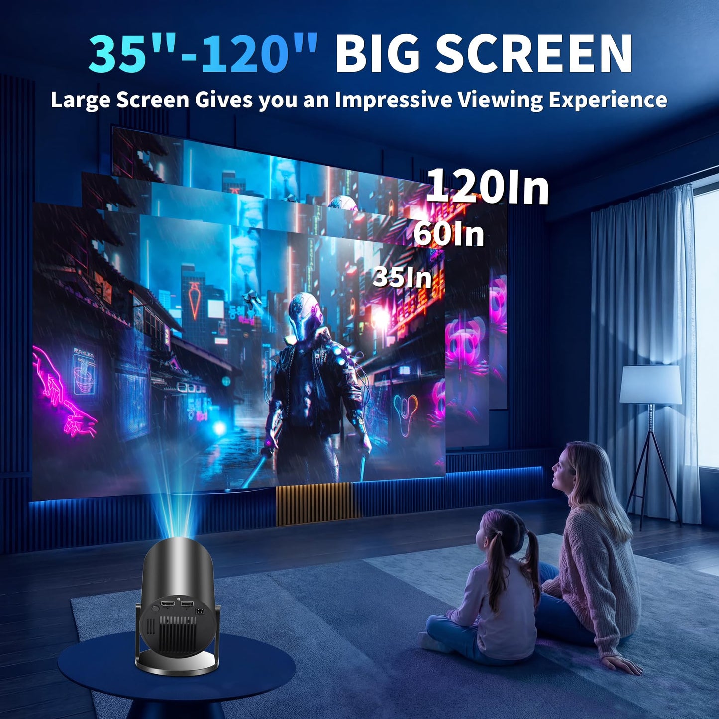 [Built-in Apps & 2026 Upgraded] Mini Projector Support 4K 1080P Auto Keystone 180° Rotatable with WiFi 6 and Bluetooth 5.4, Projector Portable Compatibile with HDMI/TV Stick/Memory Stick/Laptop-Black