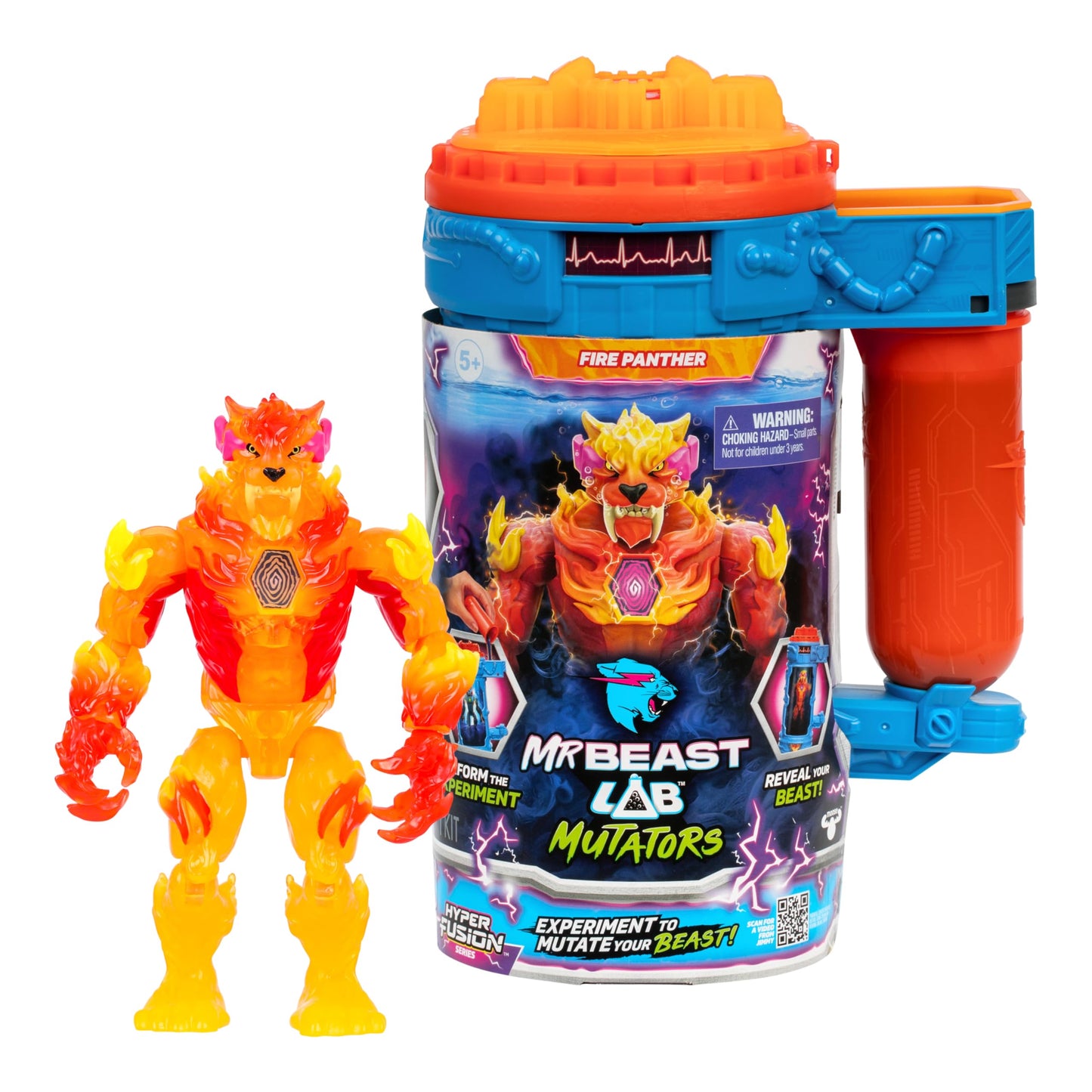 MrBeast Lab Hyper Fusion Mutators, Experiment & Create The Fire Panther, Add Mutation Fluid, Press The Fingerprint Scanner & Reveal The Panther, Over 20 Points of Articulation, Collect All 3