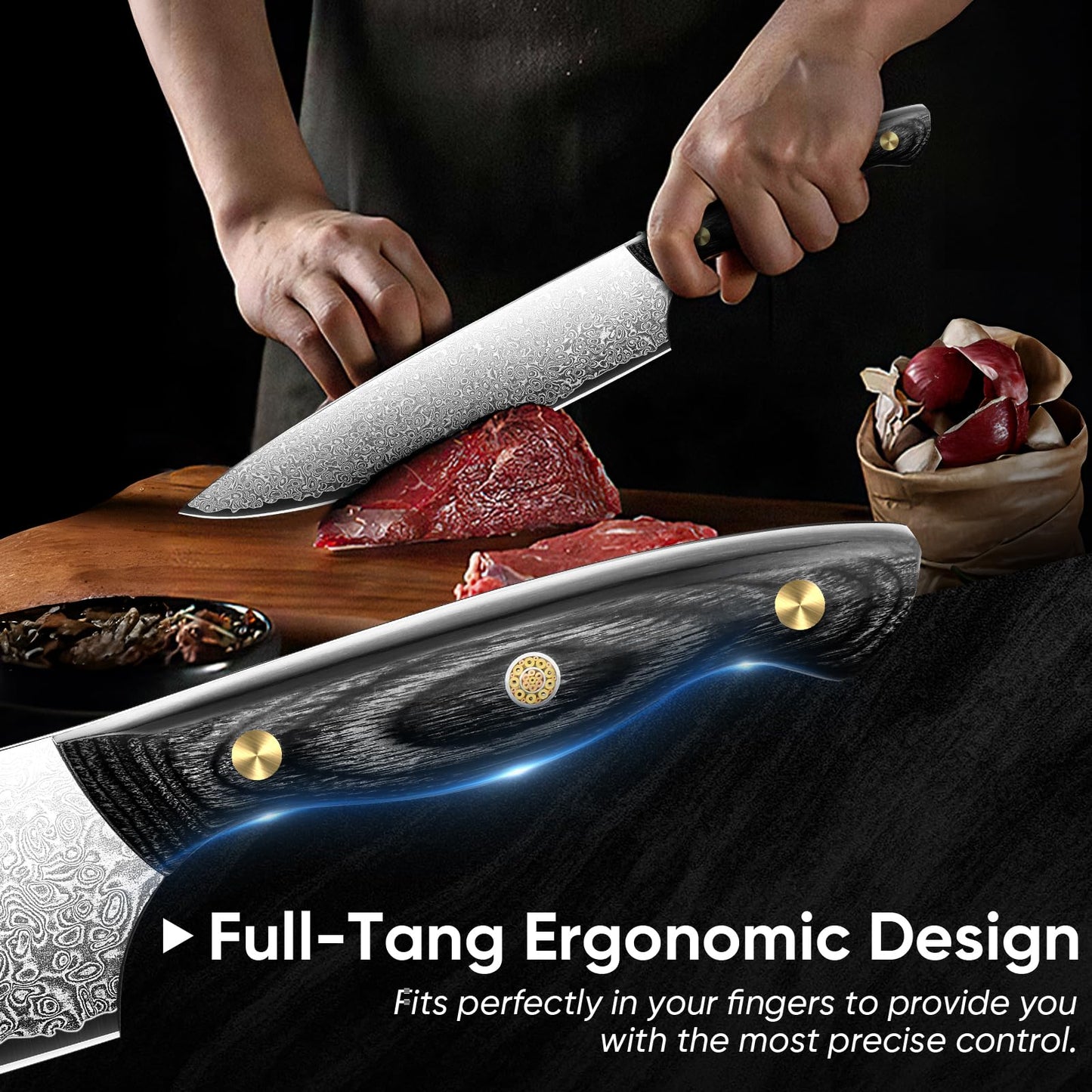 Purple Dragon Chef's Knife - Hand Forged Kitchen Knife, Full Tang Carbon Steel Chef Knife