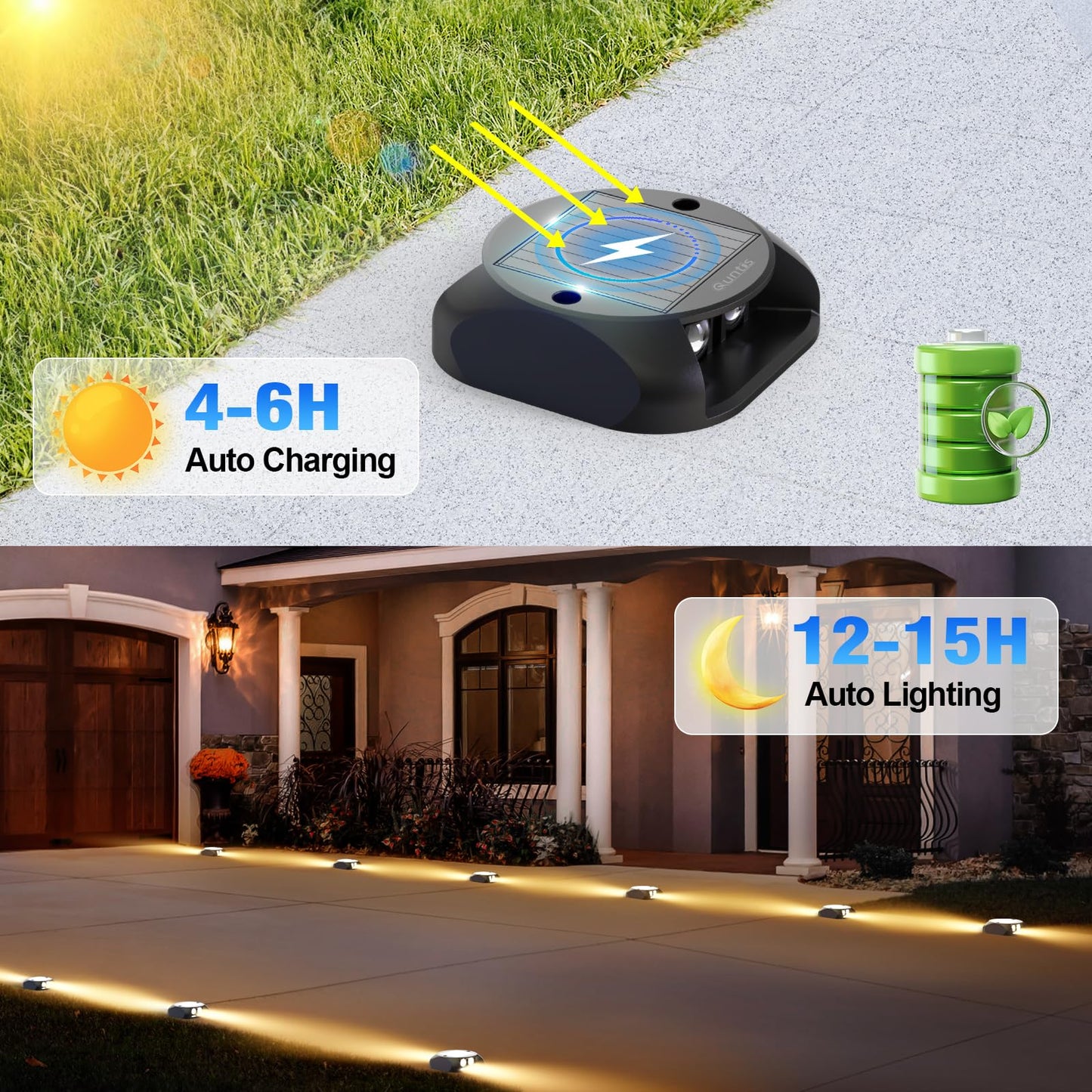 Quntis 10PCS Solar Lights Outdoor, Two-Way Dusk to Dawn Solar Deck Lights Outdoor, IP65 Waterproof Solar Dock Lights, 500M High Visibility Pathway Light for Step Driveway Garden Walkway,Warm White