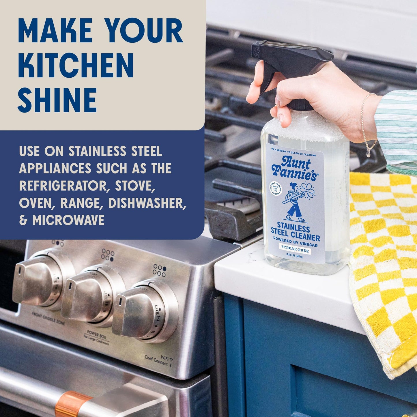 Aunt Fannie's Stainless Steel Spray Cleaner, Powered by Vinegar, Fingerprint and Residue Remover for Refrigerator, Dishwasher, Oven, Grill, Sink, Stovetop, and Other Appliances, Pack of 3
